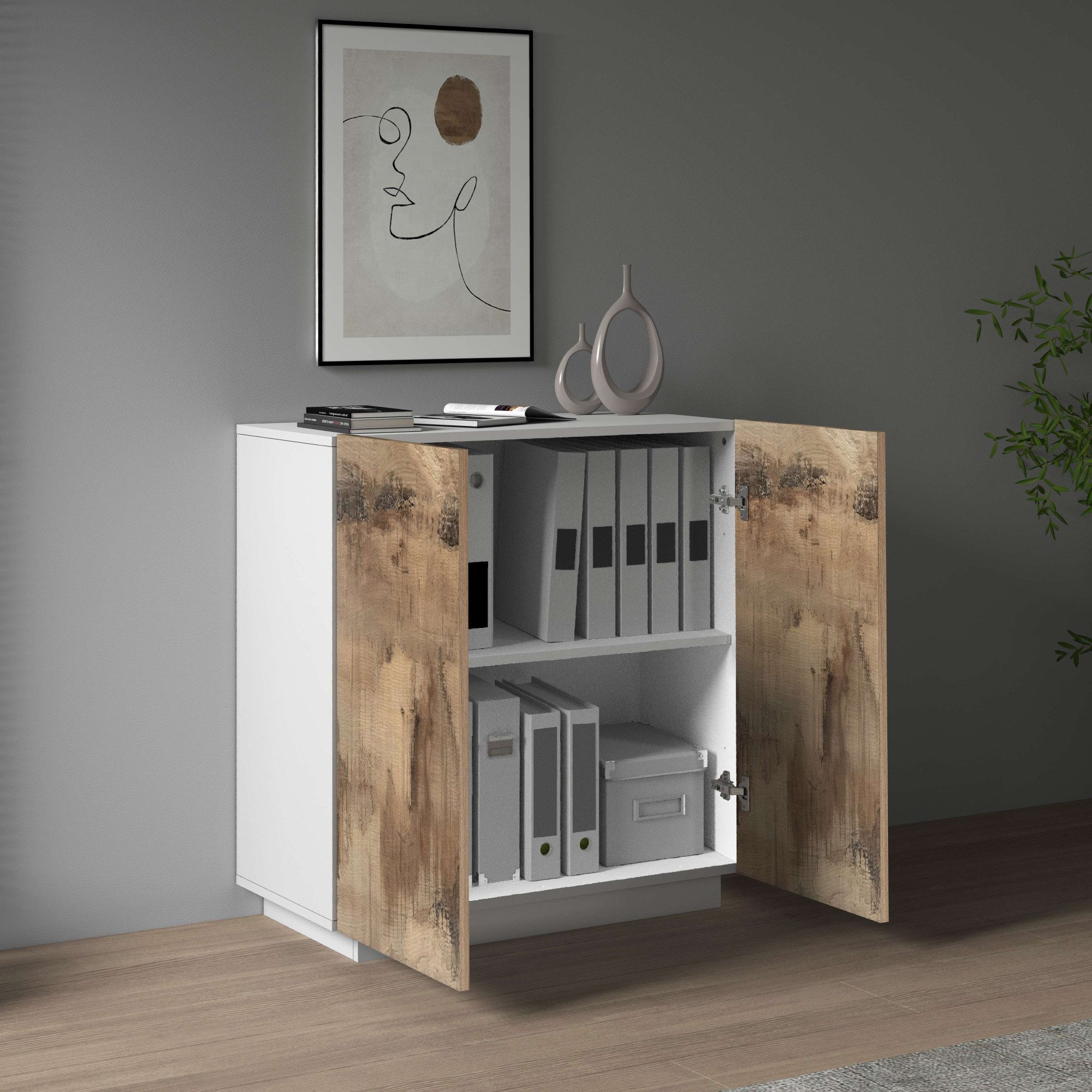 INOSIGN Archiefkast Coro, Multifunctionele kast, Bureaukast met 2 deuren & verstelbare legplanken, hoogte 86 of 166 cm, made in italy
