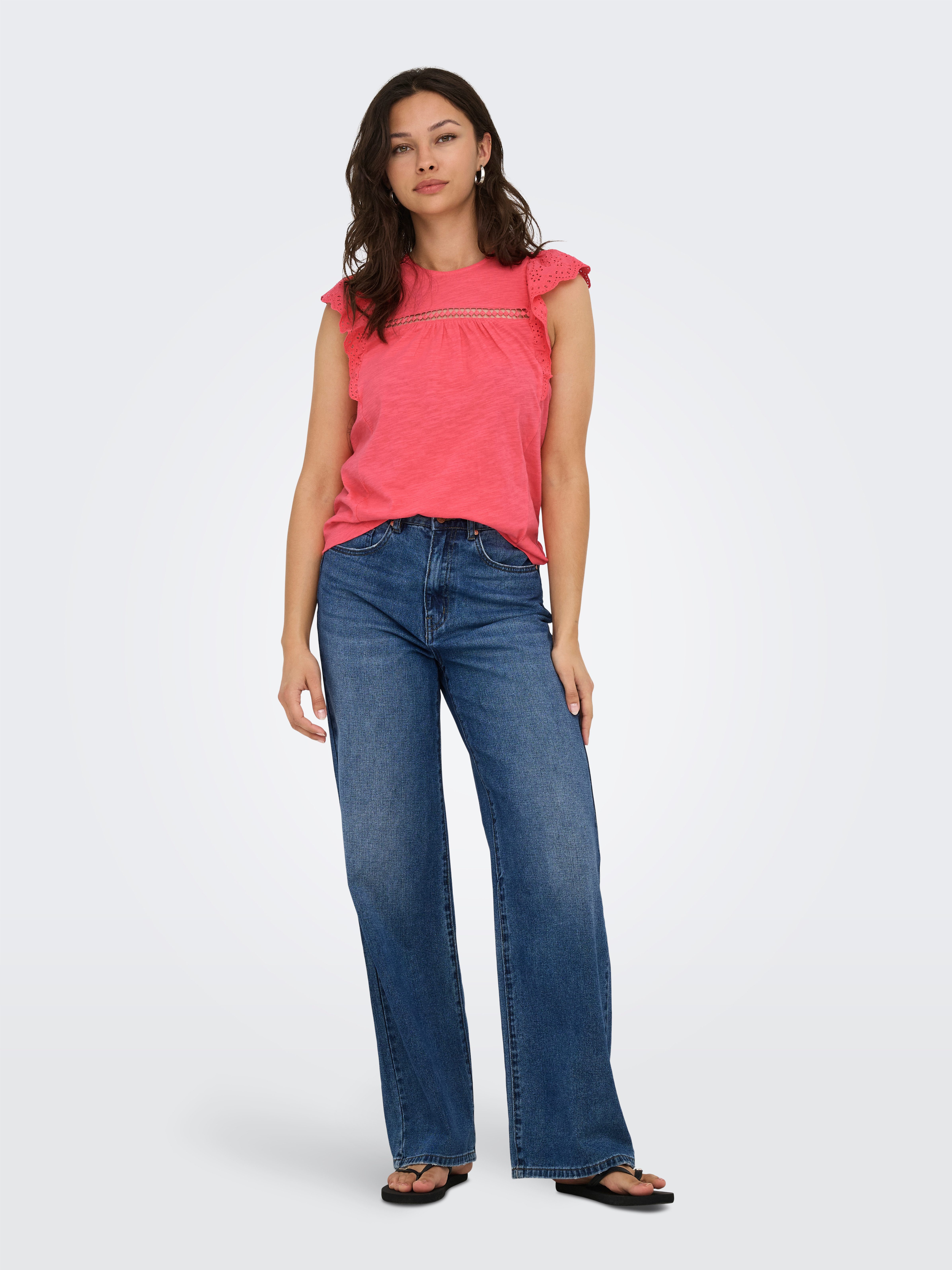 Only Shirt met korte mouwen ONLLEA S/L FRILL MIX TOP JRS