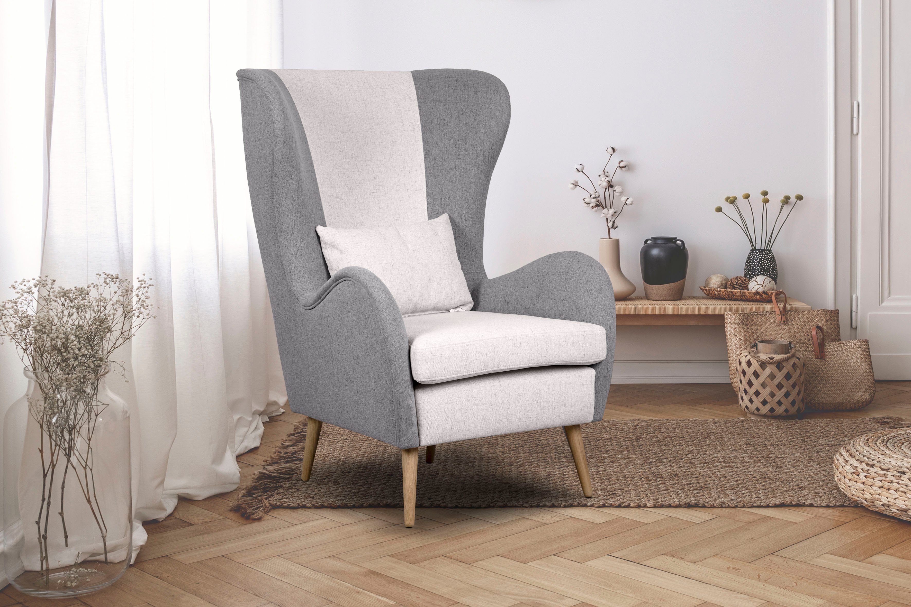 Home affaire Fauteuil Salla bekleding bouclé of fijne structuur, oorschelp fauteuil naar keuze met of zonder hocker, grote fauteuil: afm. bxdxh: 78x94x118cm