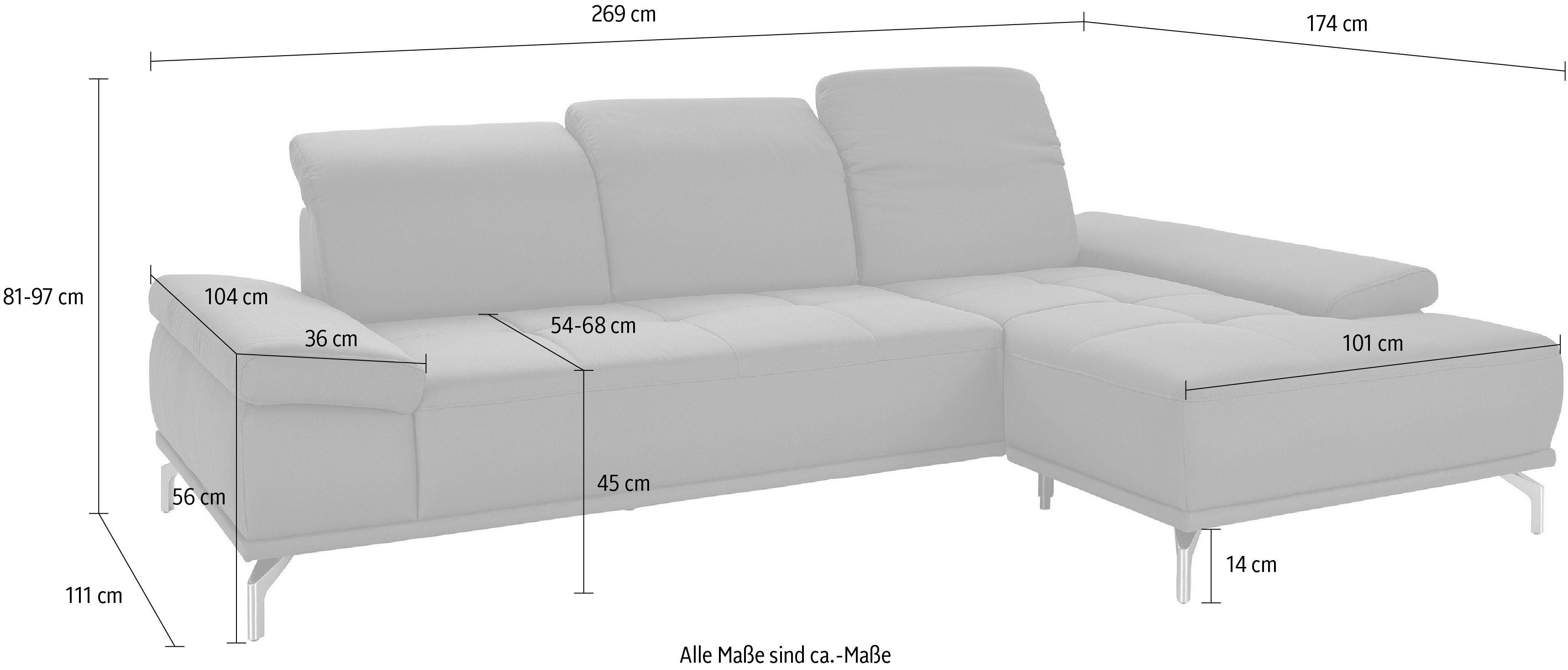 Places of Style Hoekbank Caluna Incl. zitdiepteverstelling, optioneel met hoofd- en armleuningverstelling