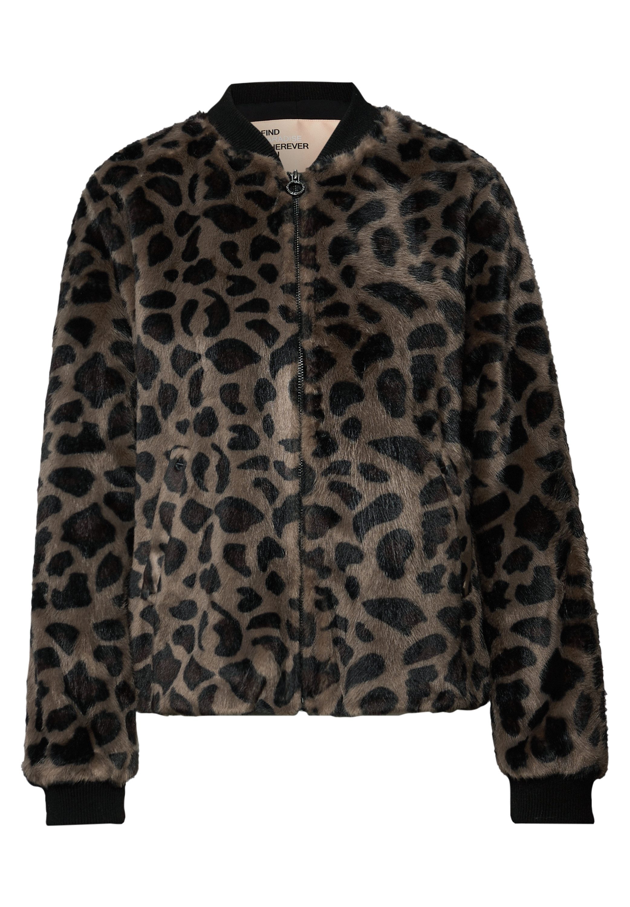 STREET ONE Blouson met leo-print, nepbont met tunnelkoord aan de zoom
