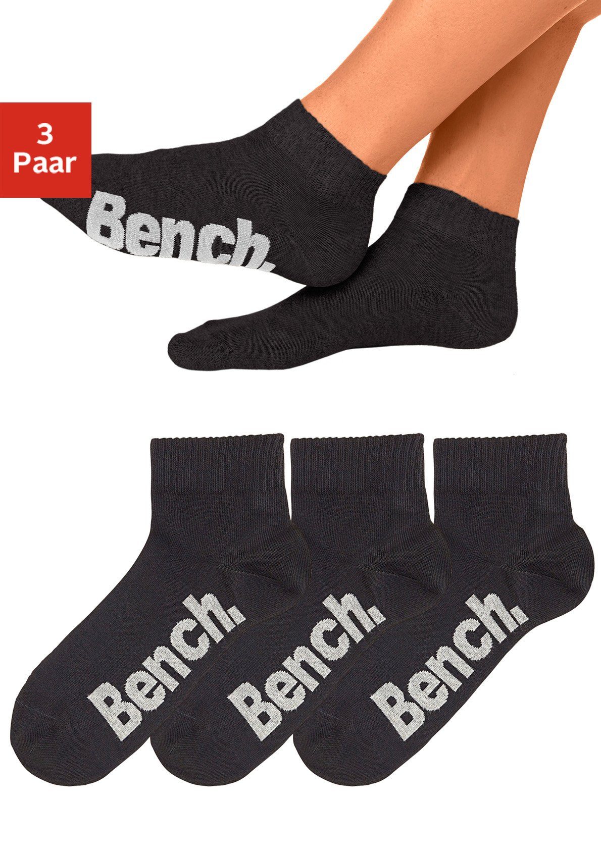 Bench. Korte sokken met comfortabele ribboorden (set, 3 paar)