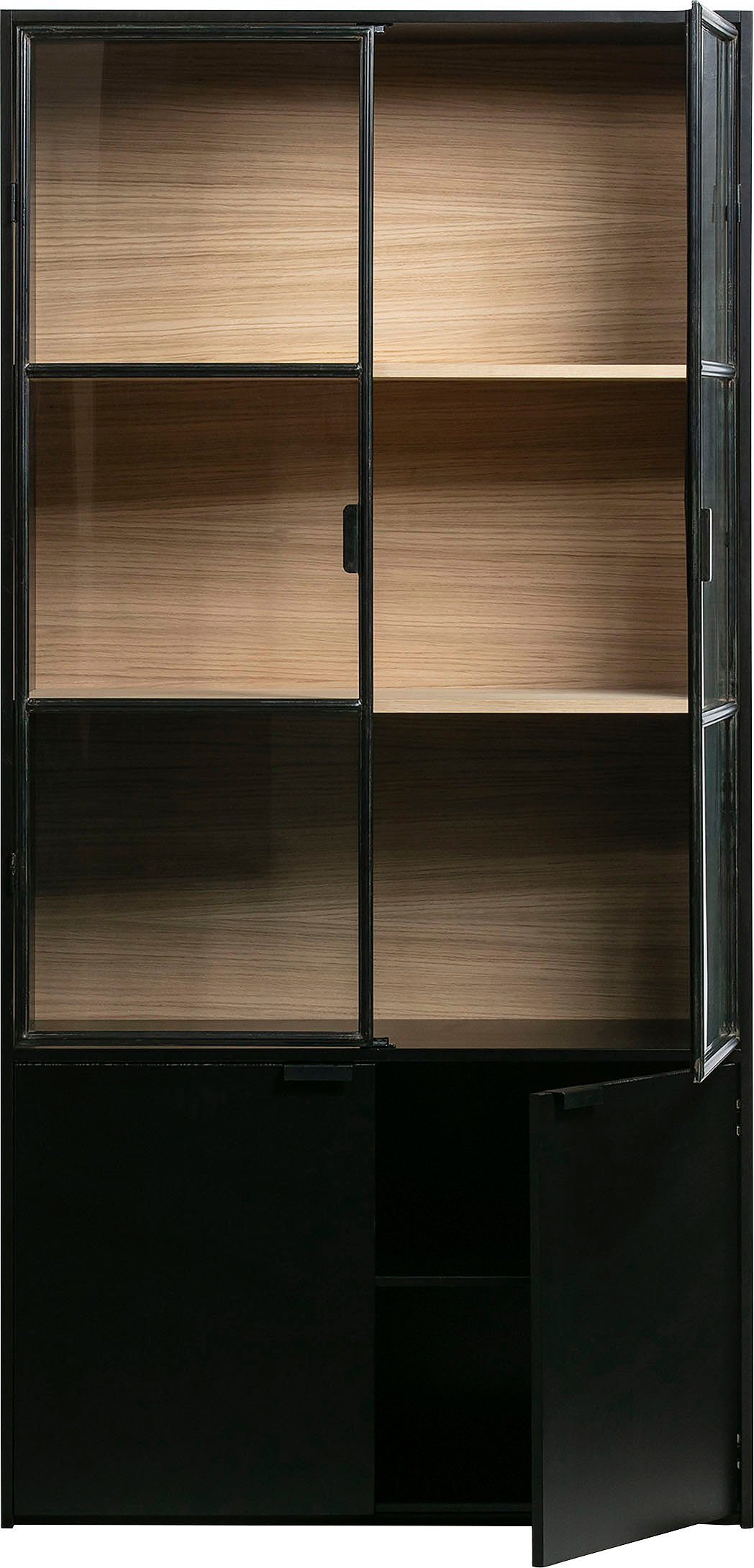 WOOOD Vitrinekast Silas met metalen deuren, h 200 cm x b 100 cm