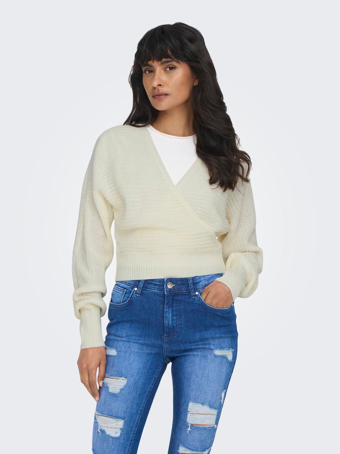 Only Trui met V-hals ONLELINA LS V-NECK PULLOVER EX KNT
