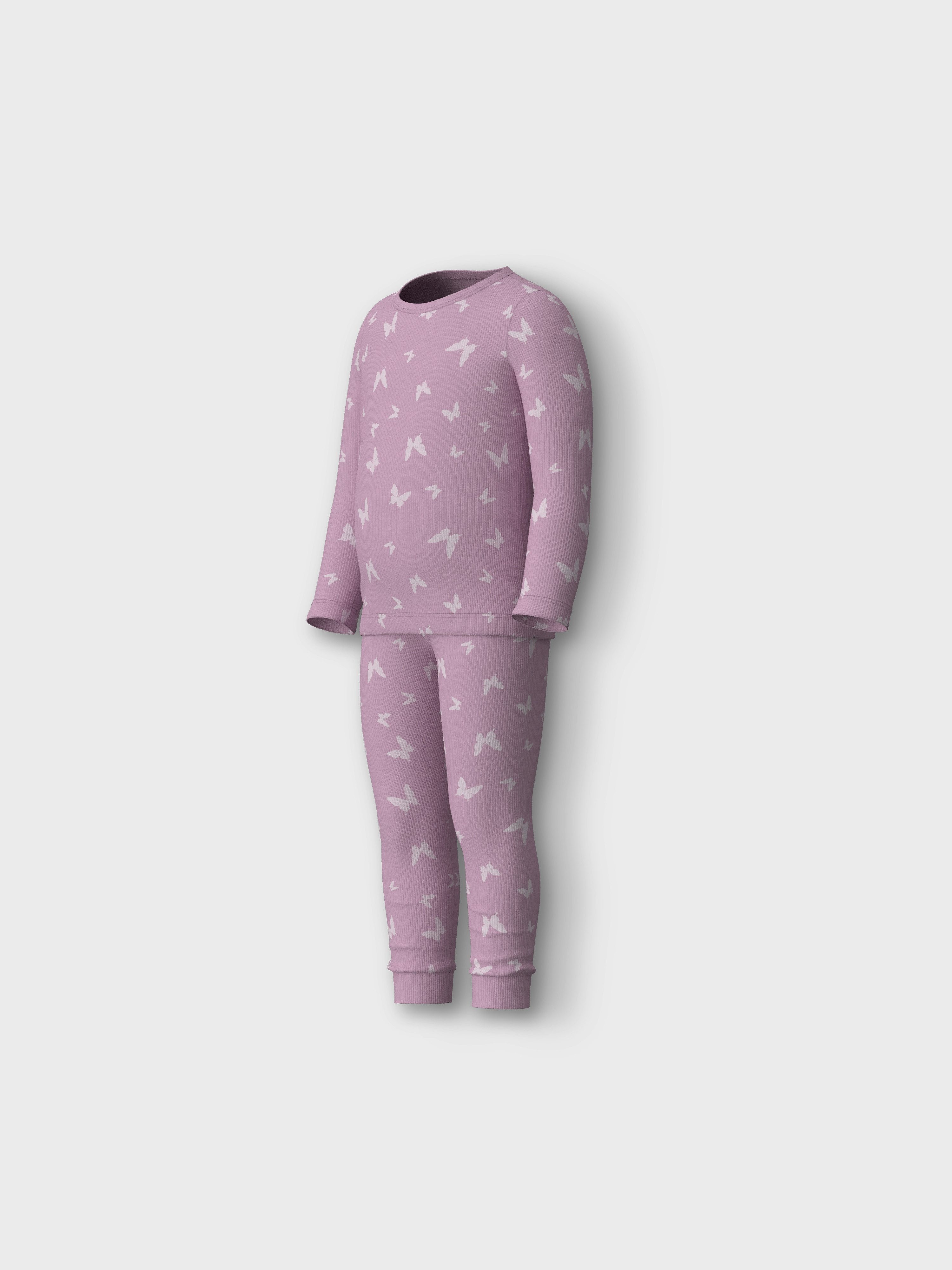 Name It Pyjama NMFNIGHTSET PINK BUTTERFLY RIB NOOS (set 2-delig)