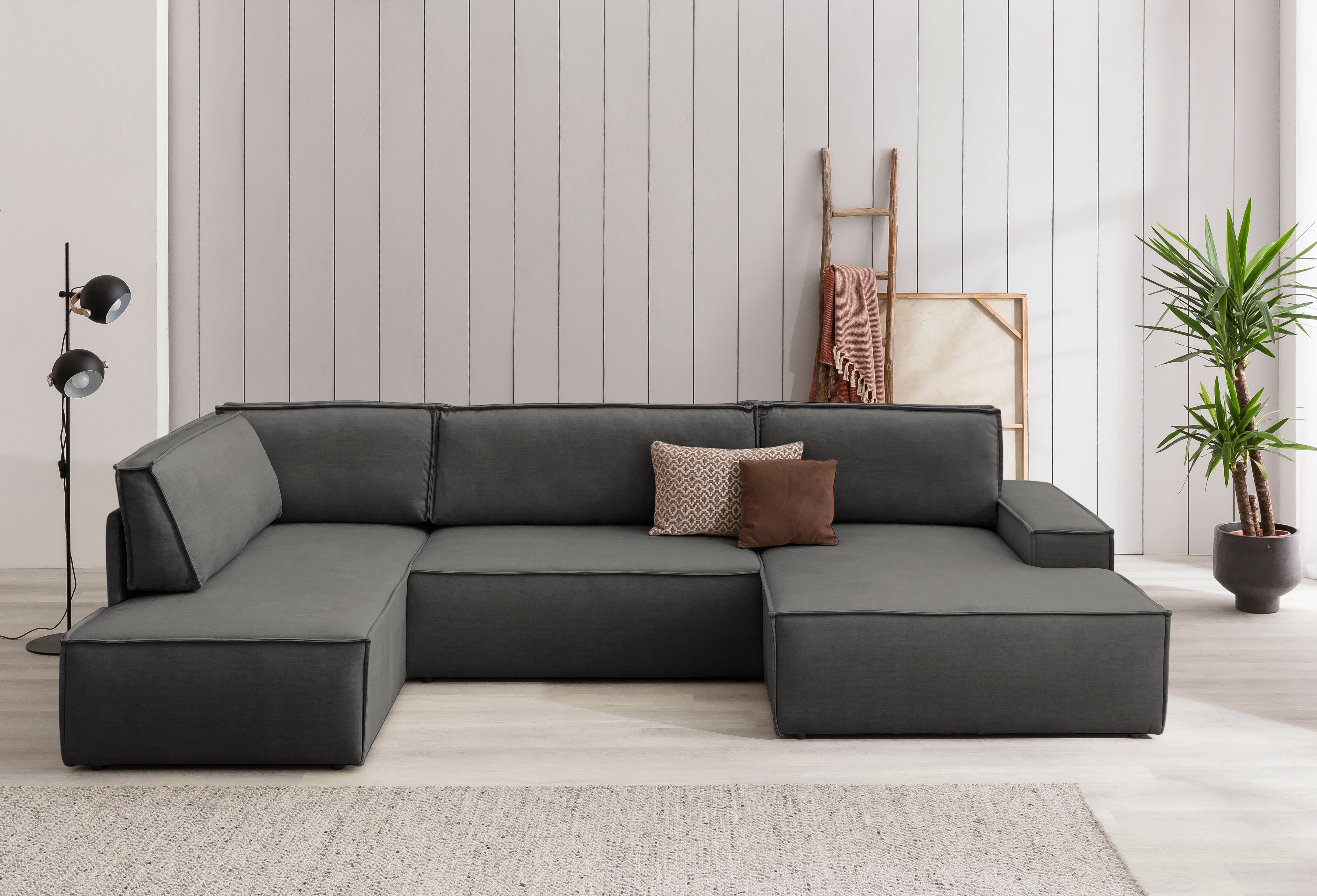 Home affaire Zithoek SHERWOOD 329 cm, U-vorm, slaapbank, Slaapfunctie met bedkist (194x139 cm), cord, vintage, fluweel