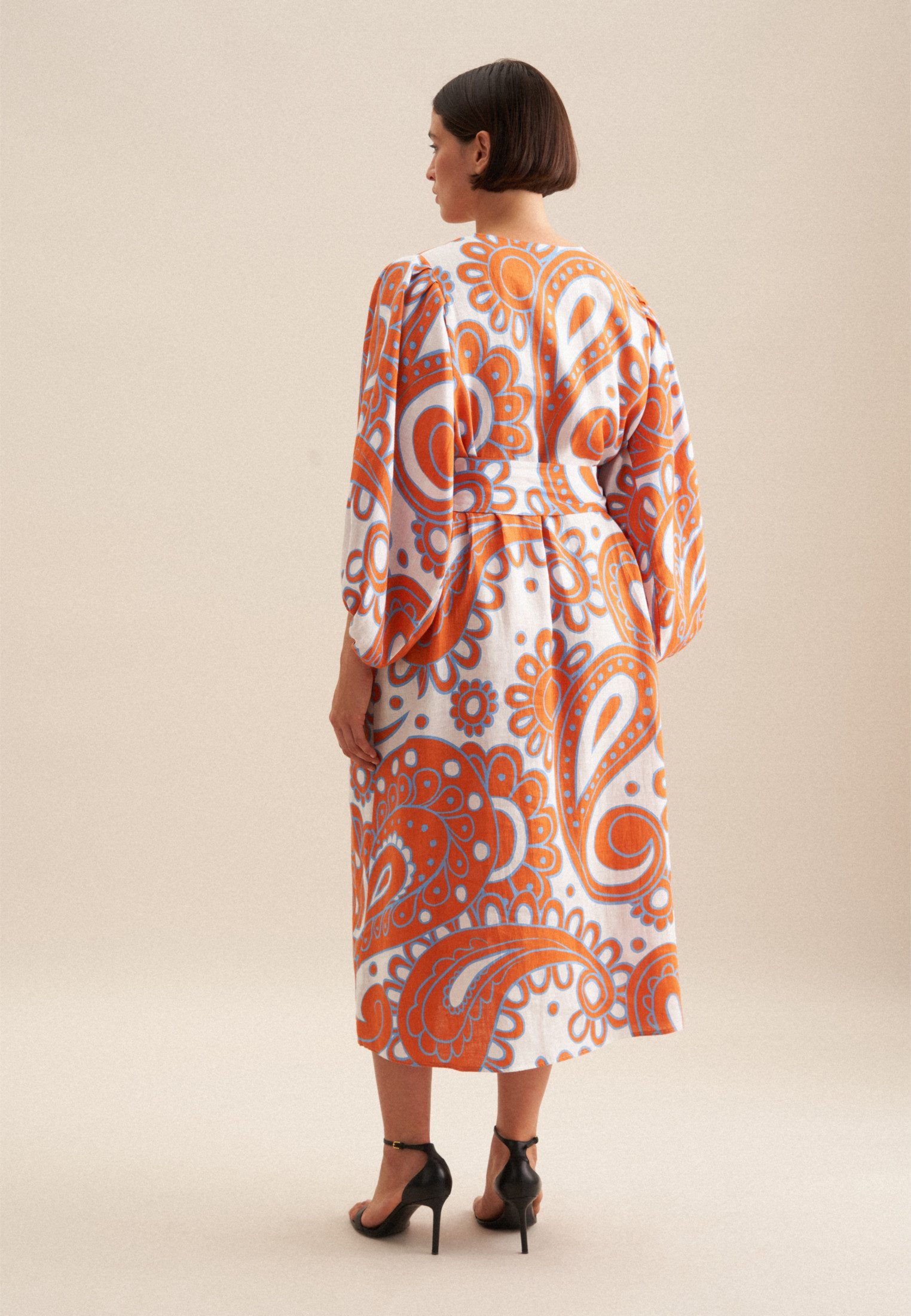 seidensticker Zomerjurk Zwarte roos 3/4-mouw v-hals paisley