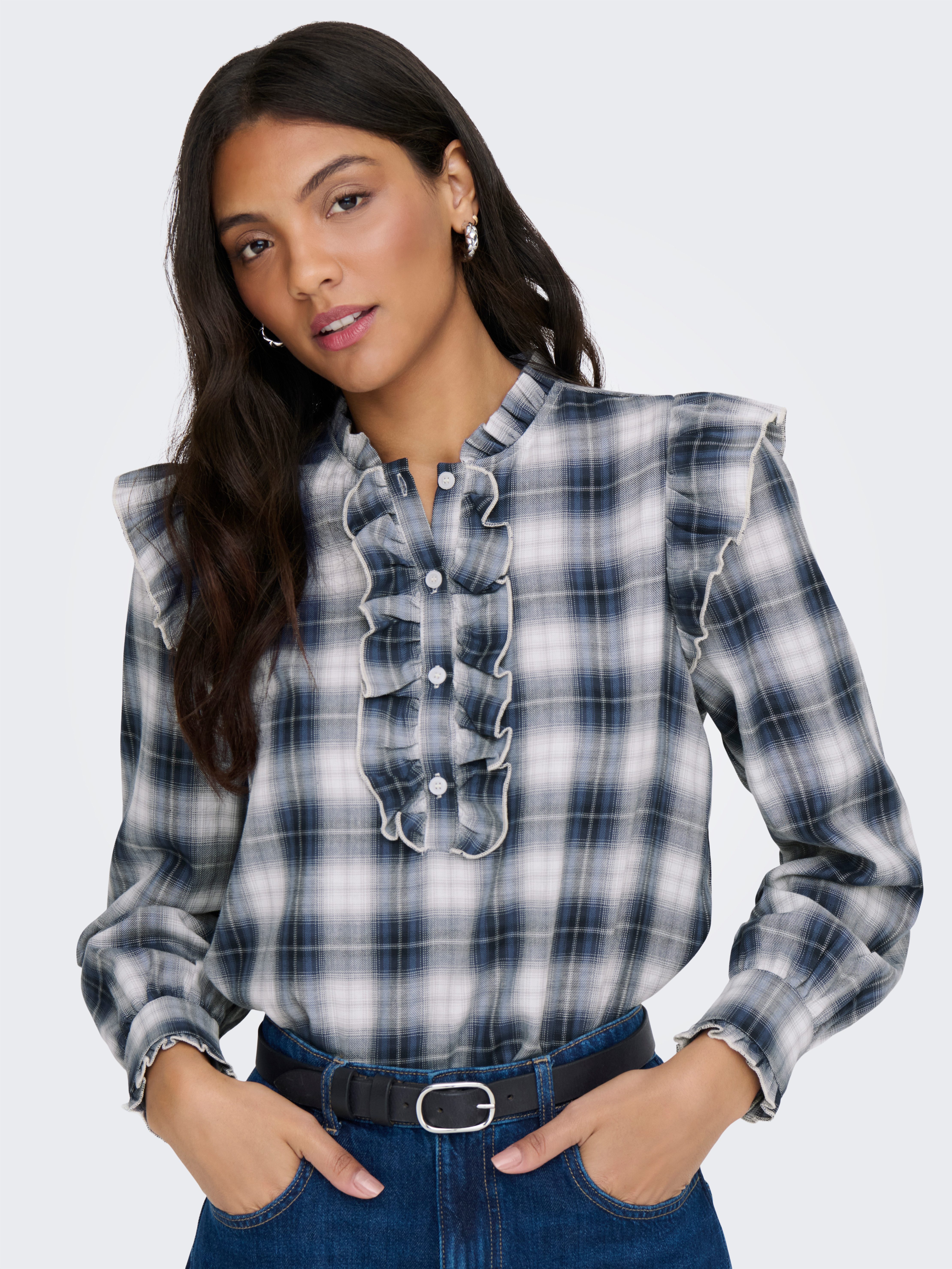 Only Blouse met lange mouwen ONLFIGA L/S FLOUNCE TOP WVN