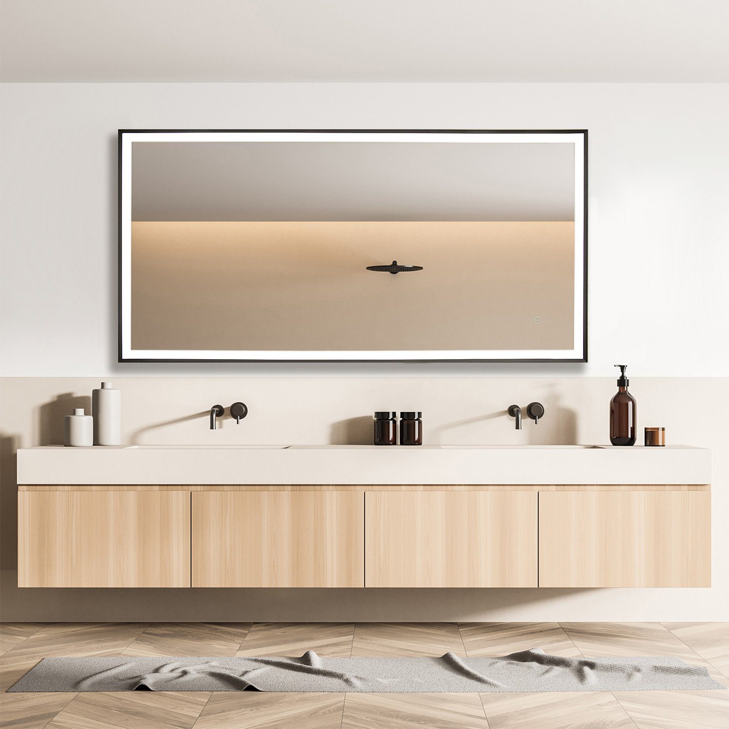Paco Home Wandlamp TRACY Verlichte spiegel LED achterlicht touch-zwart rechthoekig