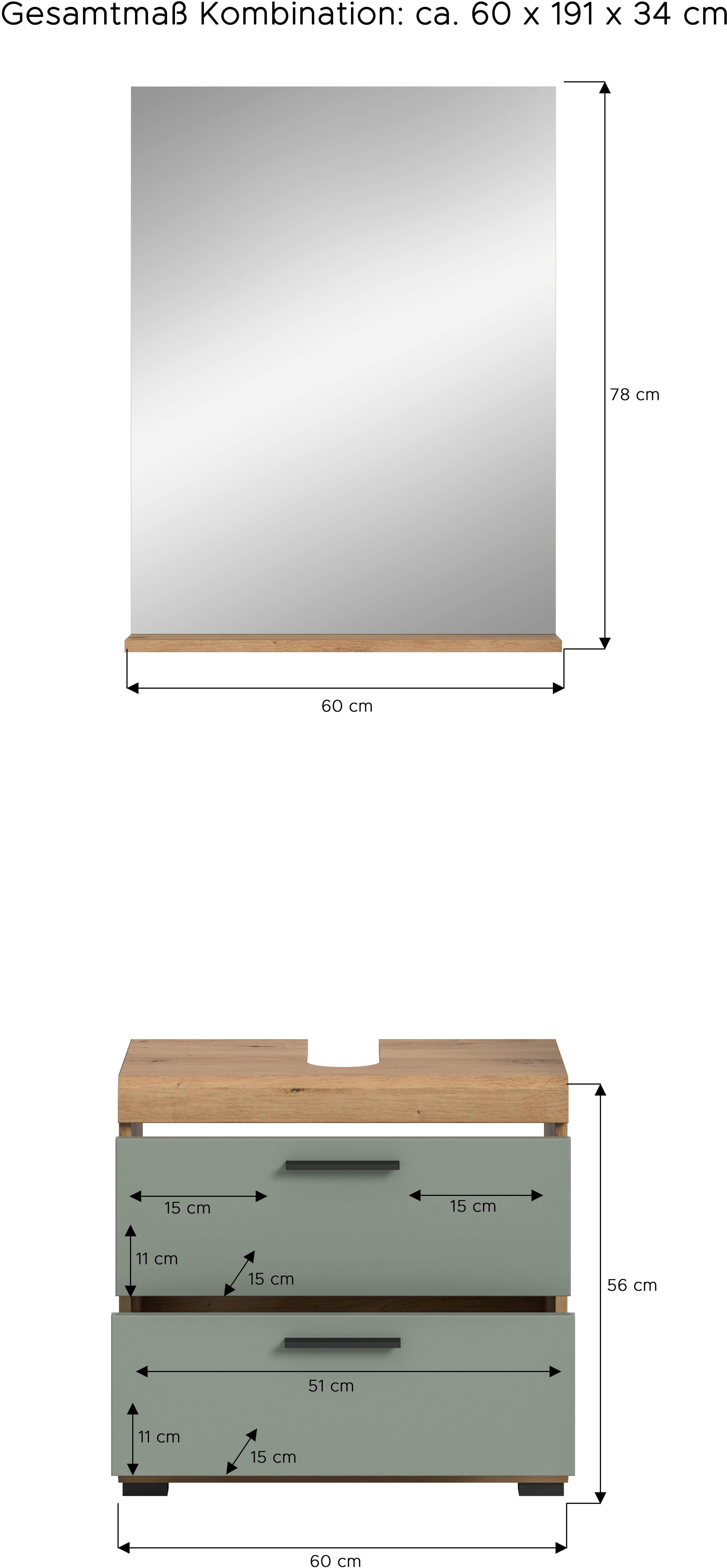 INOSIGN Badkamerserie Siena, 2-delig, bestaande uit: onderkast voor wastafel, spiegel in verschillende kleuren verkrijgbaar, badkamermeubels, combinatie, badkamer (set, 2-delig)