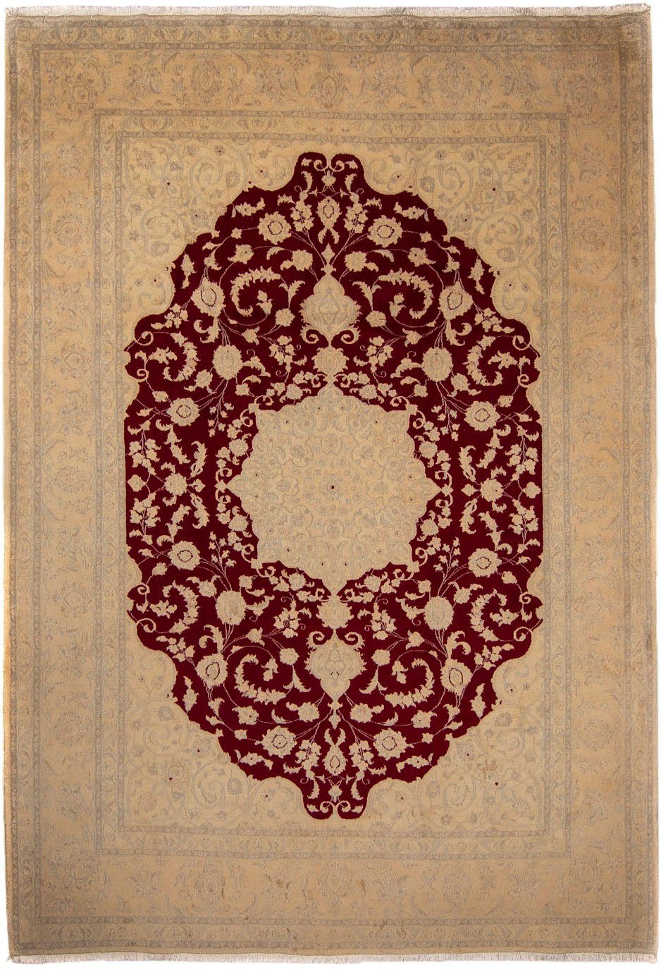 morgenland Hoogpolige loper Nain bloemmotief rosso scuro 382 x 83 cm Uniek exemplaar met certificaat