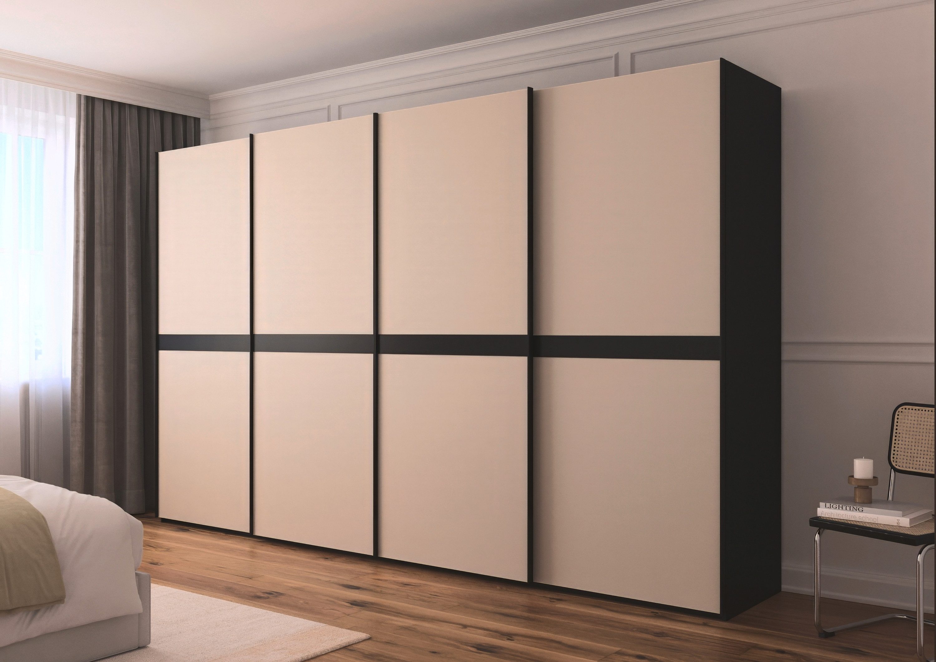 rauch Schuifdeurkast Kledingkast kast garderobe slaapkamerkast SCALE-LINE edel uiterlijk met buikband in corpuskleur met glasfront made in germany