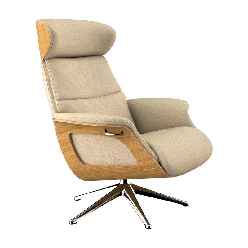 FLEXLUX Relaxfauteuil Clement relaxstoel, gestoffeerde stoel, ligstoel, TV-stoel, Rug- & hoofdverstelling, draaibaar, armleuning eiken, voet aluminium