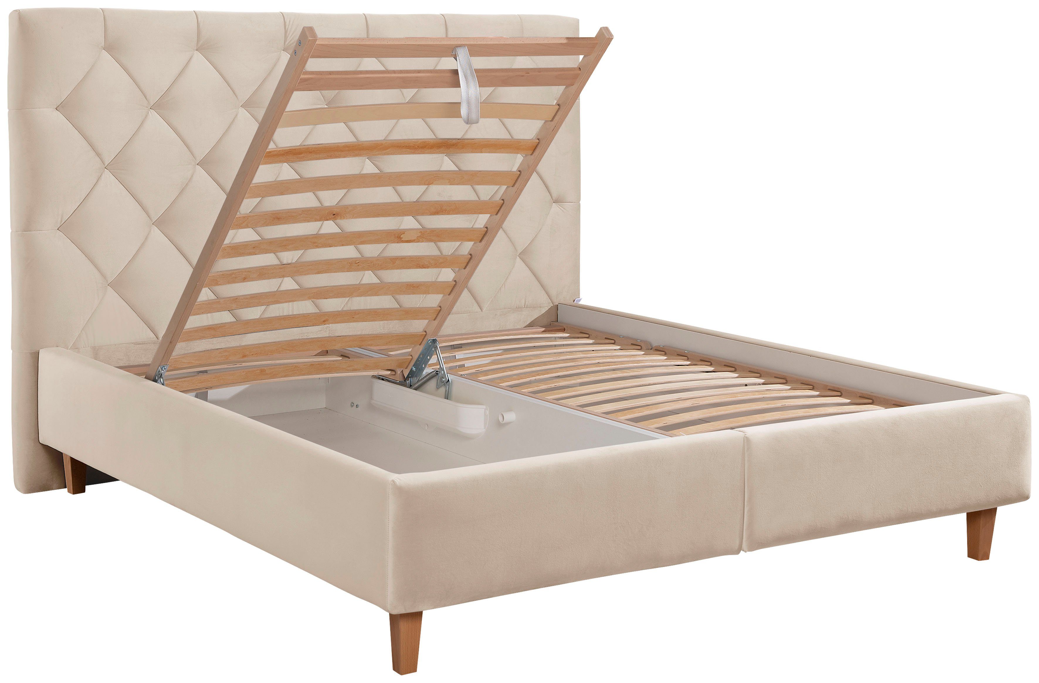 Guido Maria Kretschmer Home&Living Gestoffeerd bed Sunley 140 Kruisstiksel, hoofdbordhoogte 142 cm, zonder of met matras/lattenbodem