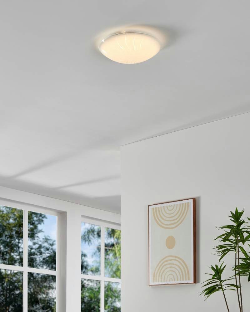 EGLO Plafondlamp MARGITTA 1 plafondlamp, wit, granille-kristallen, woonkamerlamp Led plafondlamp, Lamp voor de woonkamer, slaapkamerlamp, Ø 31,5 cm (1 stuk)