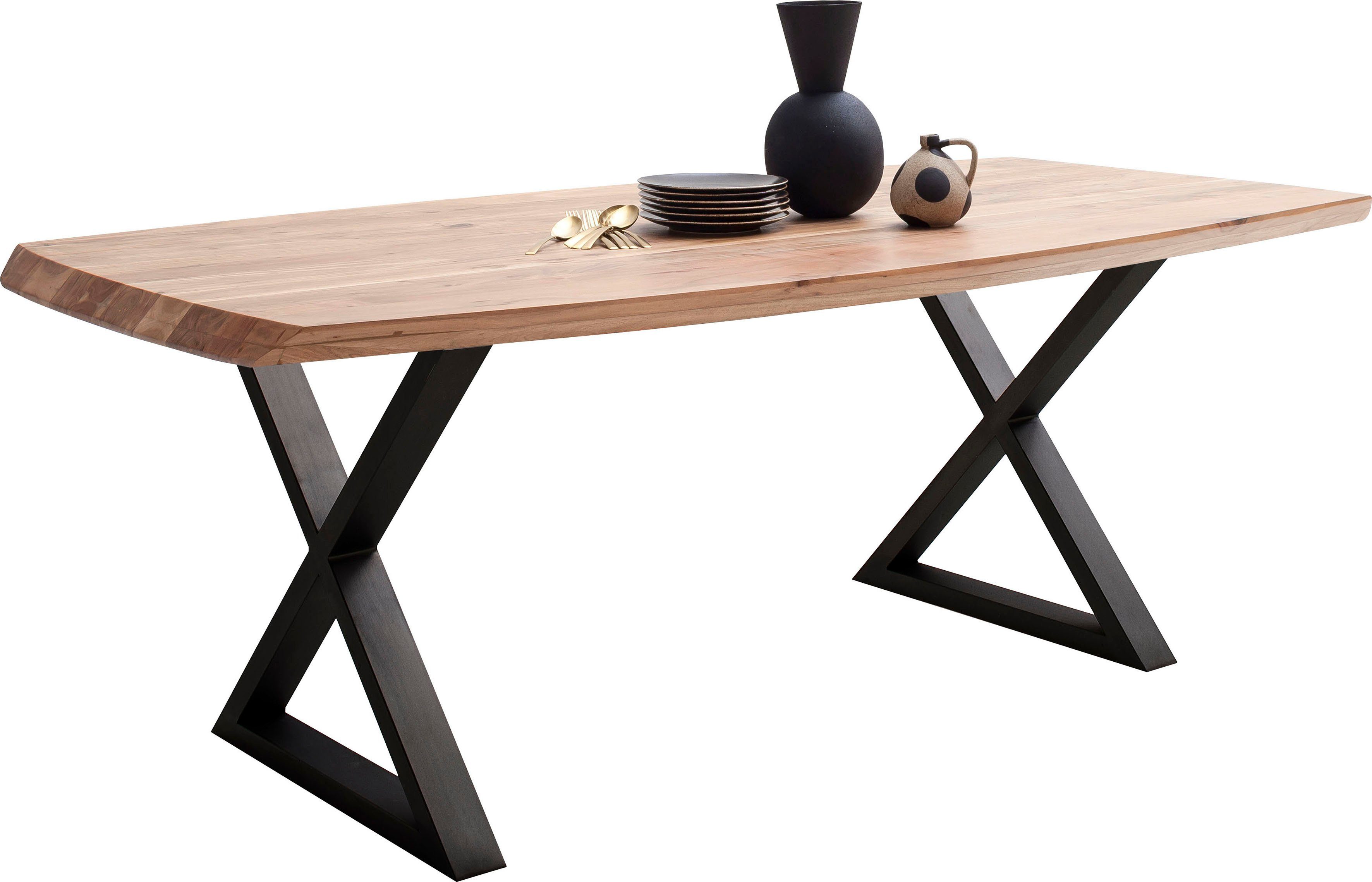 MCA living Eettafel Tiberias Massief houten tafel in bootmodel met Zwitserse rand, belastbaar tot 100 kg