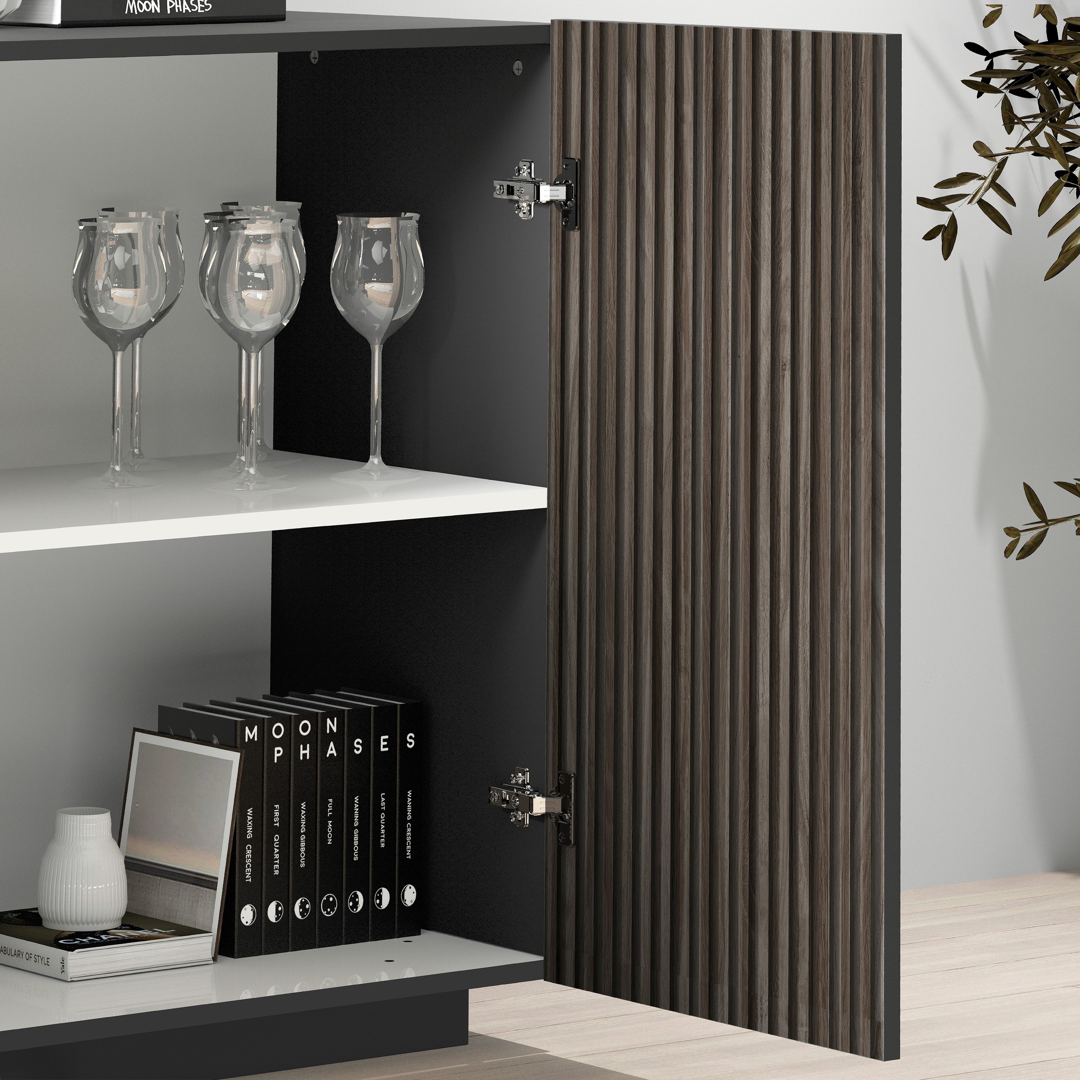 INOSIGN Dressoir Vega Sideboard, Ladekast, 220 cm met 4 deuren en 3 lades, fronten met groeflook
