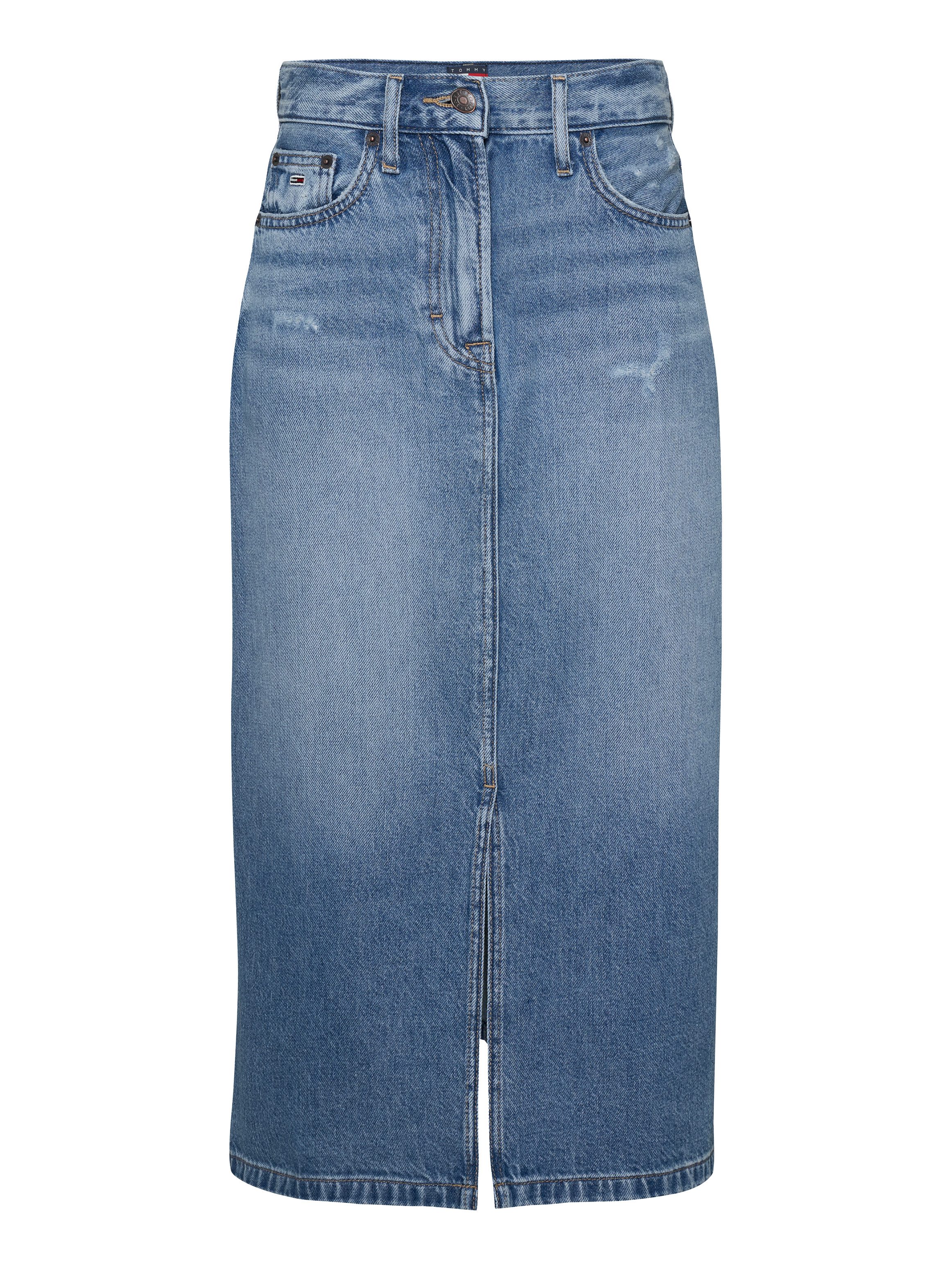TOMMY Jeans rok CLAIRE MIDI SKIRT BI8036 in midi-lengte, in blauwe was