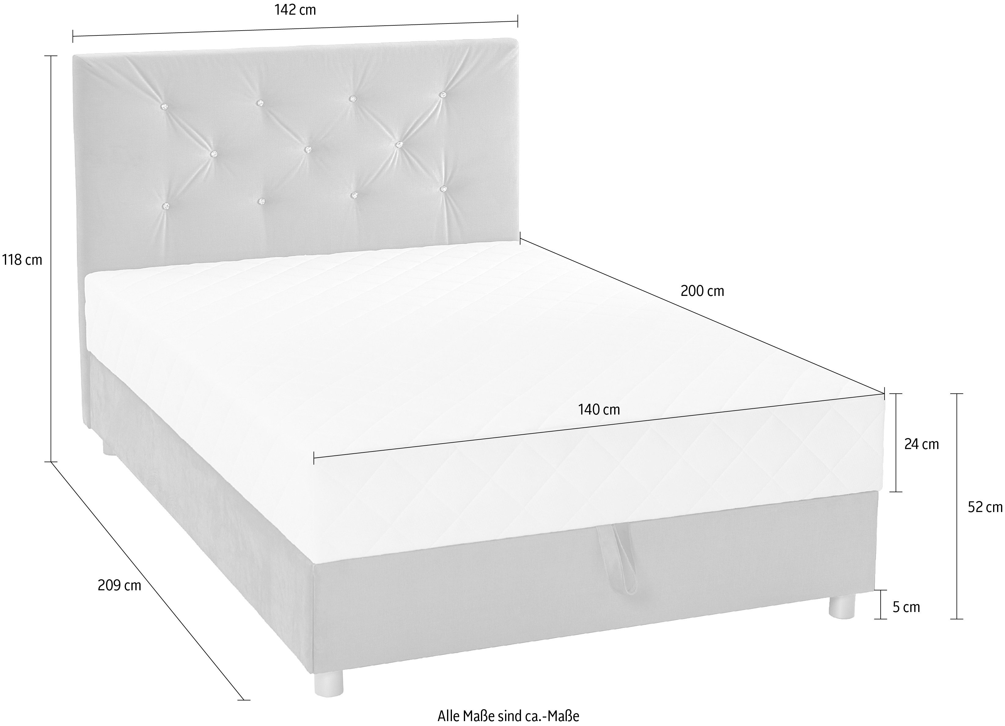 ATLANTIC home collection Boxspring CELIA in hoogwaardige fluweellook met pocketveringsmatras, bedkist en strassteentjes