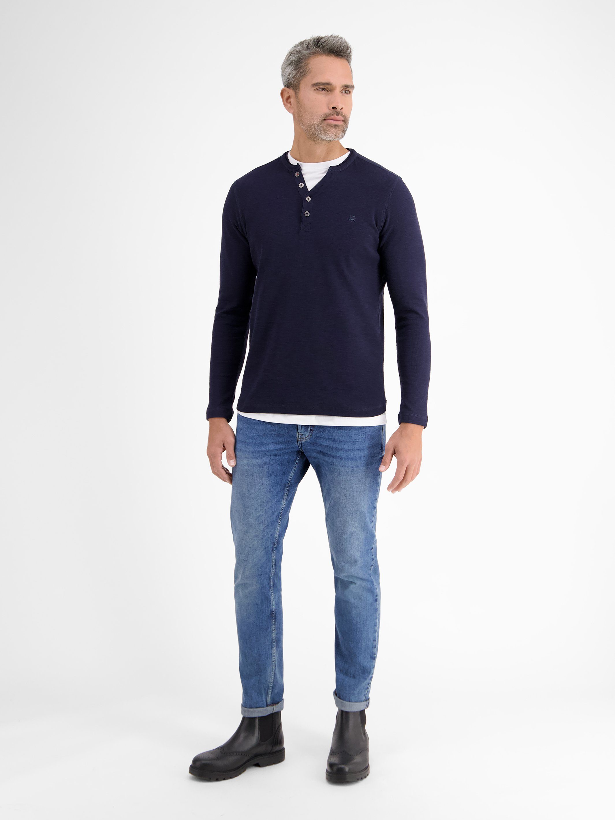 Lerros Sweatshirt LERROS lange mouw serafino met logostiksel
