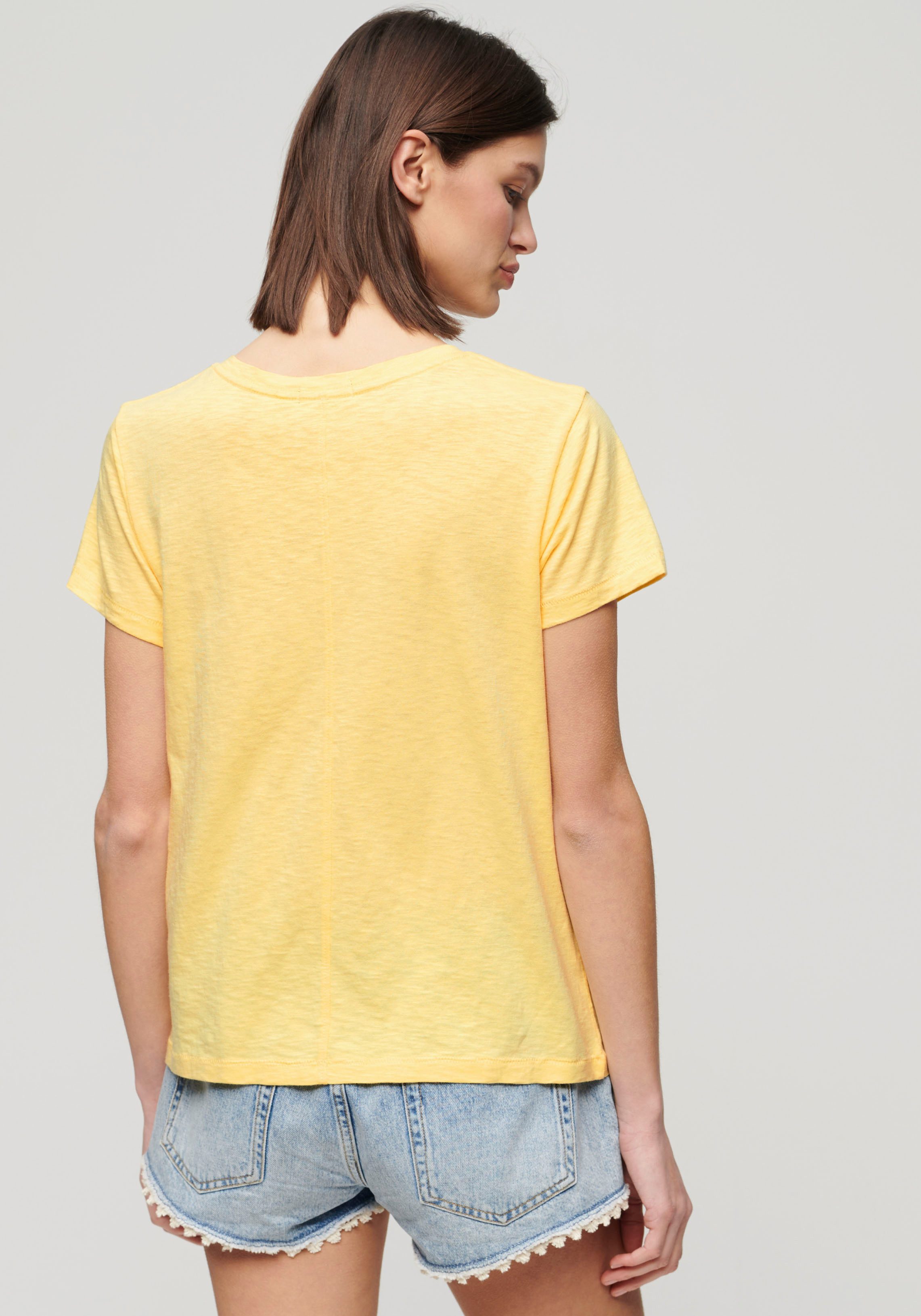 Superdry Shirt met V-hals STUDIOS SLUB EMB VEE TEE gestructureerd t-shirt met v-hals en borduursel