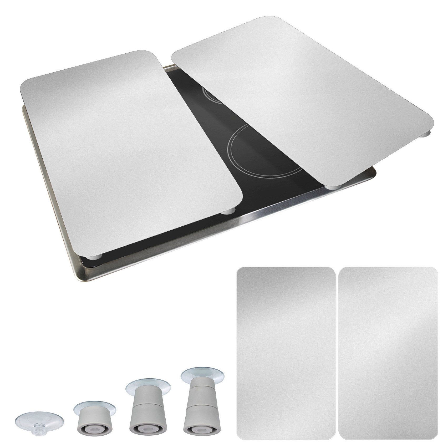 WENKO Kookplaatdeksel Universal Model Silber Kookplaatafdekking voor alle soorten kookplaten, krasvast, met antislipvoetjes (set, 2-delig)