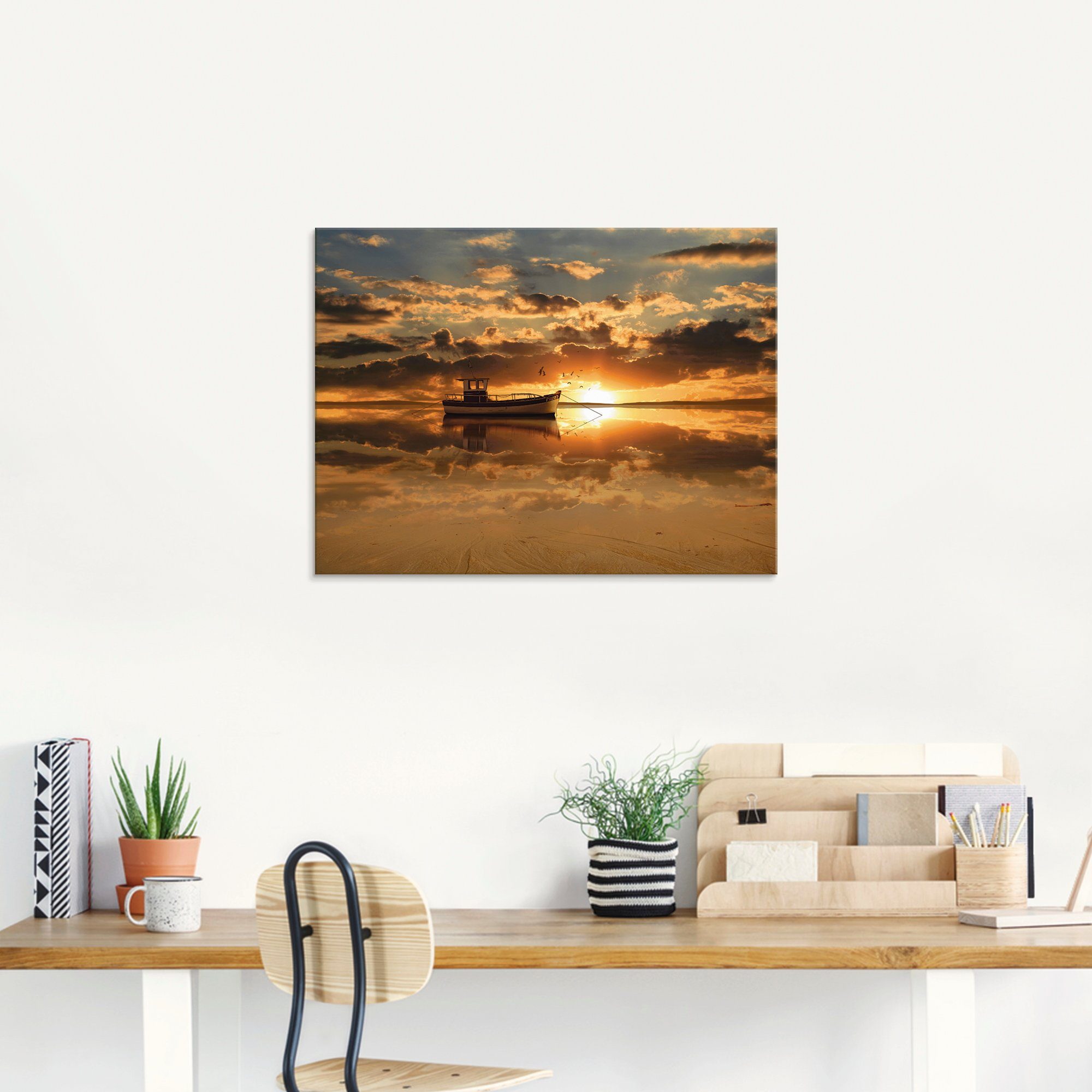 Artland Print op glas Het vissersschip bij zonsondergang