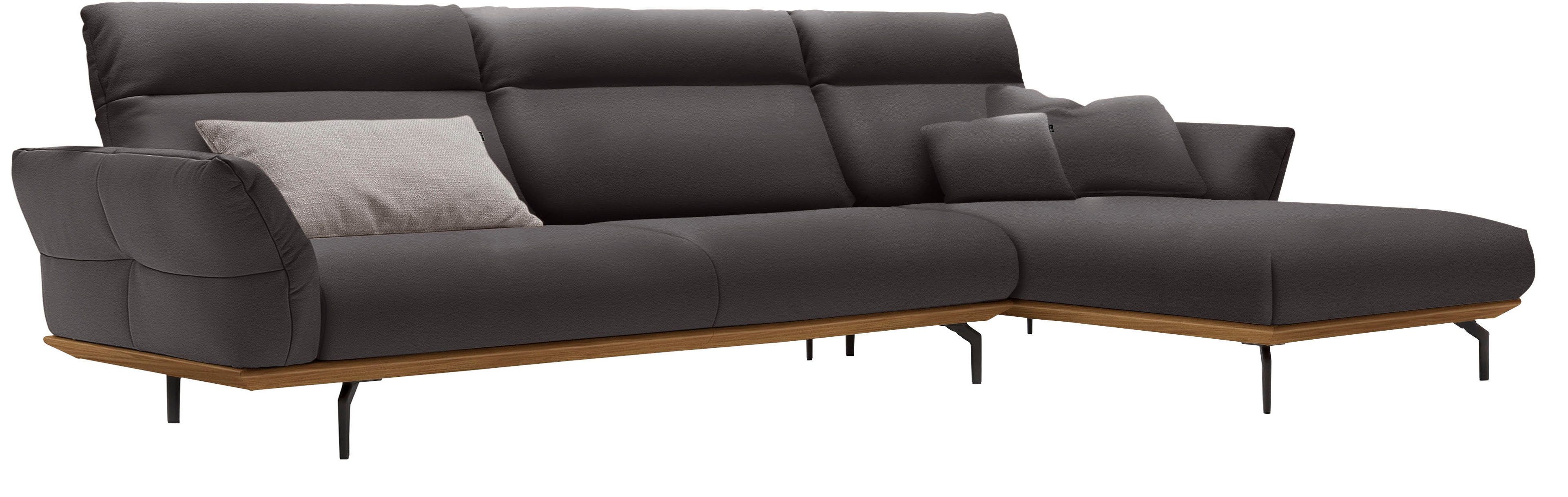Creation BY ROLF BENZ Hoekbank CR.460 Sokkel in walnotenhout, onderstel in umbra grijs, breedte 338 cm