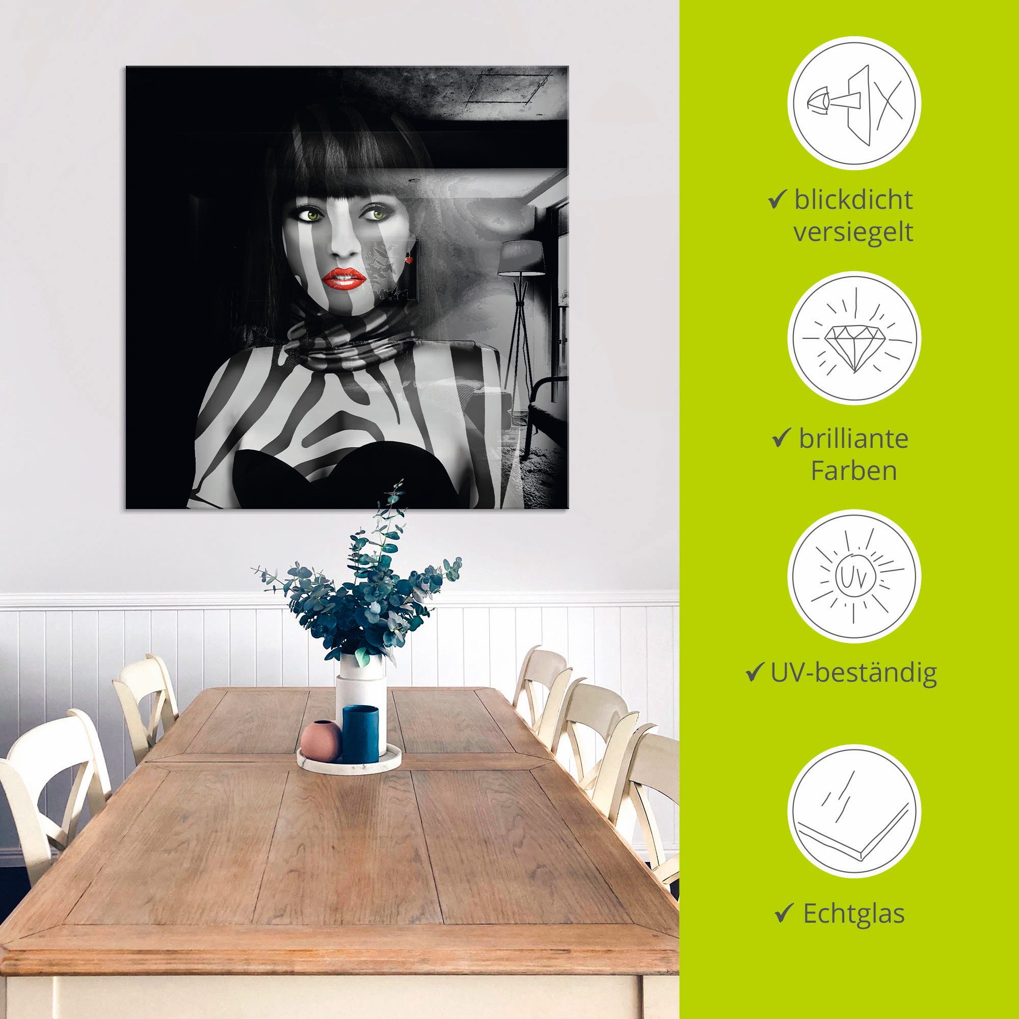 Artland Print op glas Exotische lady in verschillende maten