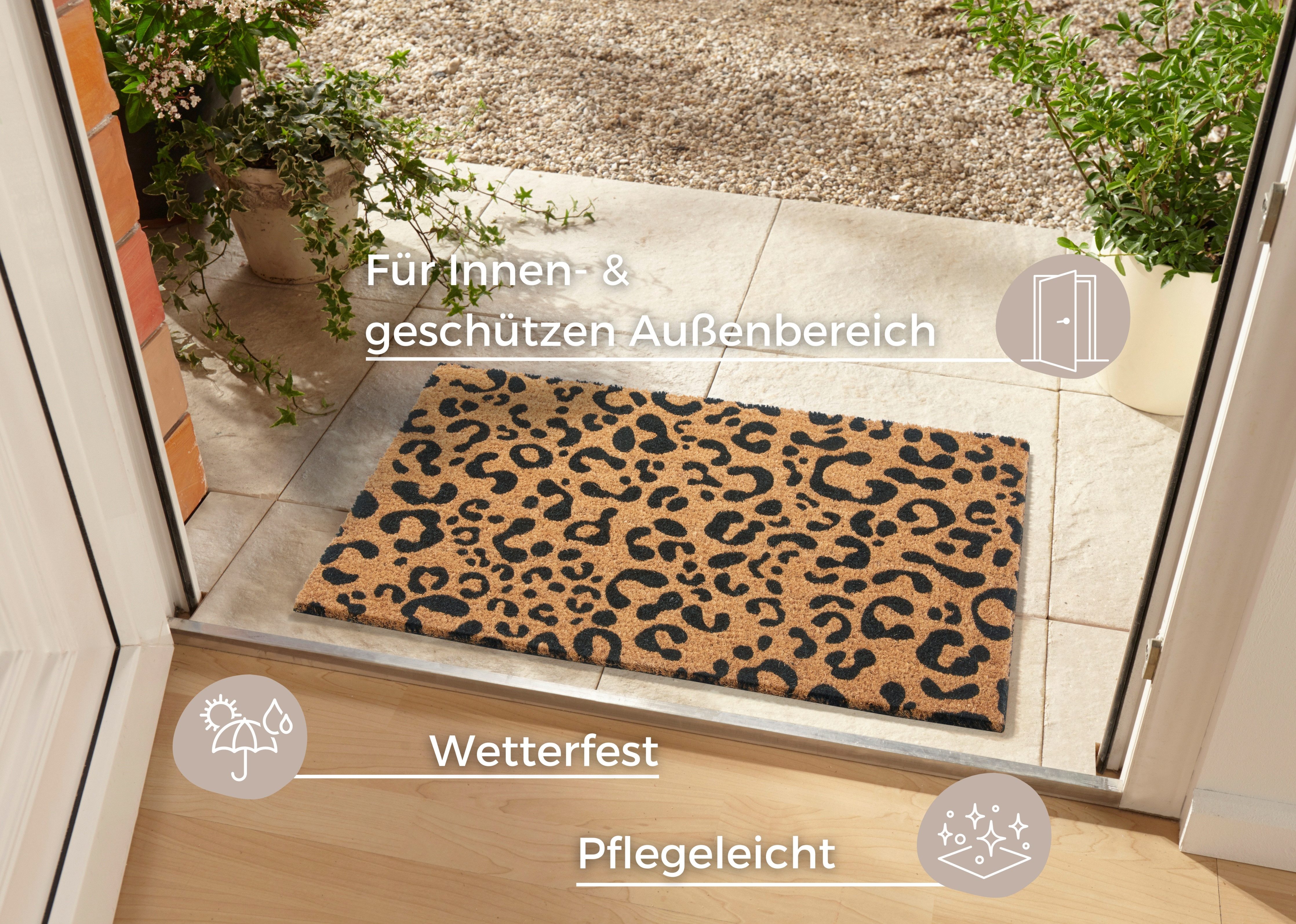 HANSE Home Mat Mix Mats Kokos Leopard Look, deurmat Kokos, vuilopvangmat, outdoor, antislip, binnen, kokosmat, gang
