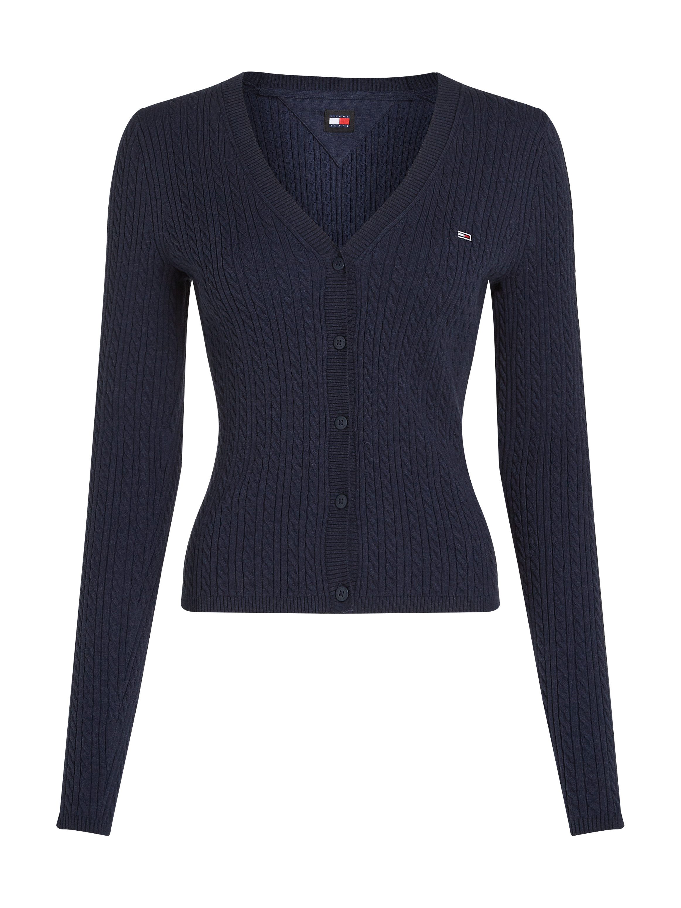 TOMMY JEANS Vest TJW CABLE ESSENTIAL CARDIGAN met kabelpatroon logo-borduursel