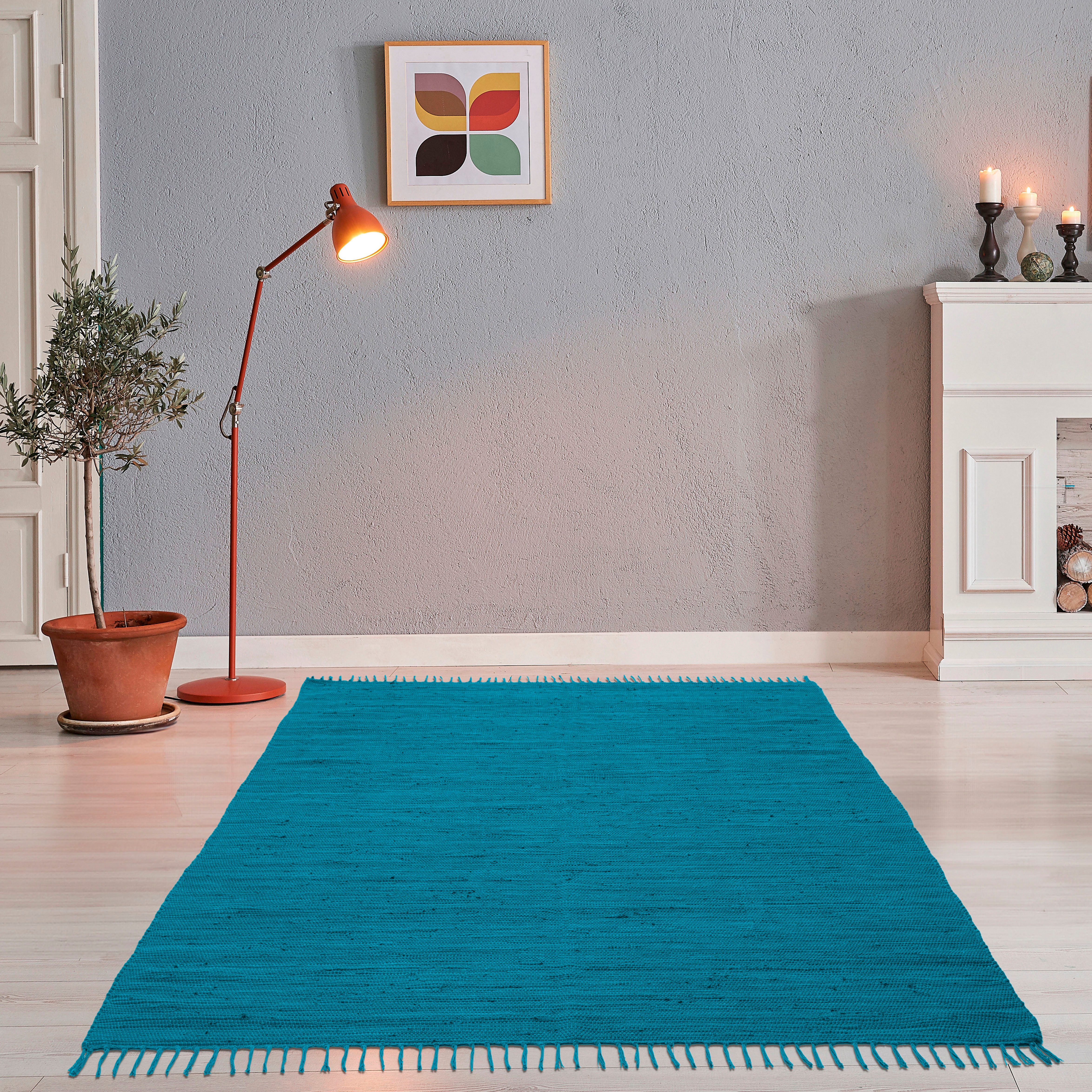 THEKO Vloerkleed Happy Cotton Handgeweven vloerkleed, platweefsel, puur katoen, met de hand geweven, met franje