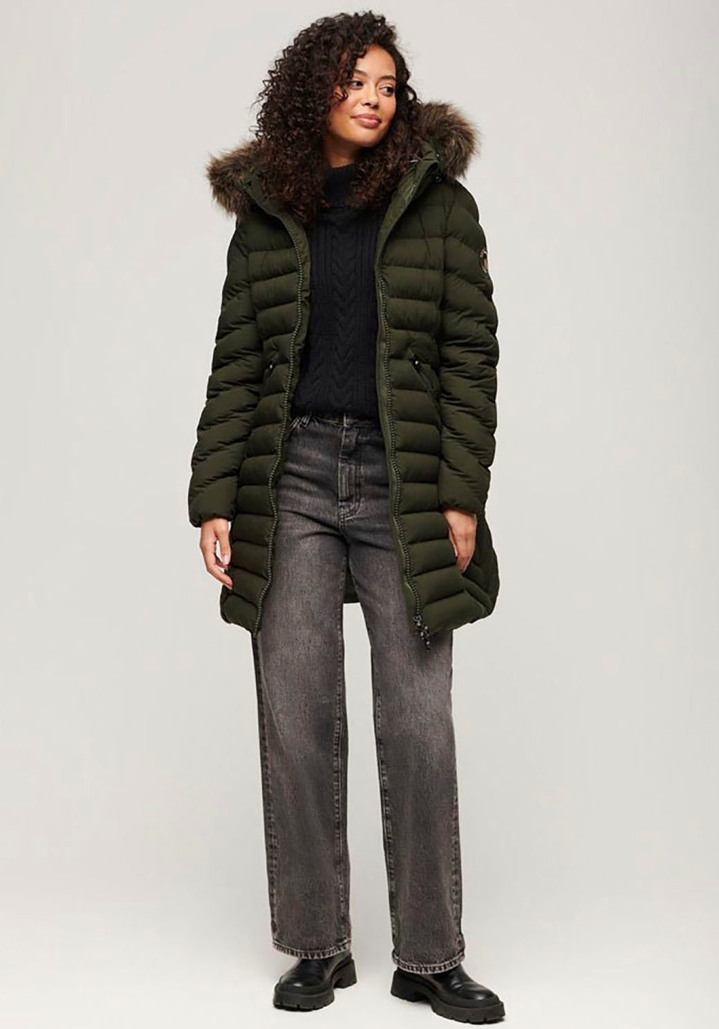 Superdry Gewatteerde jas FUJI NEPPEL HOOD MID LENGTH