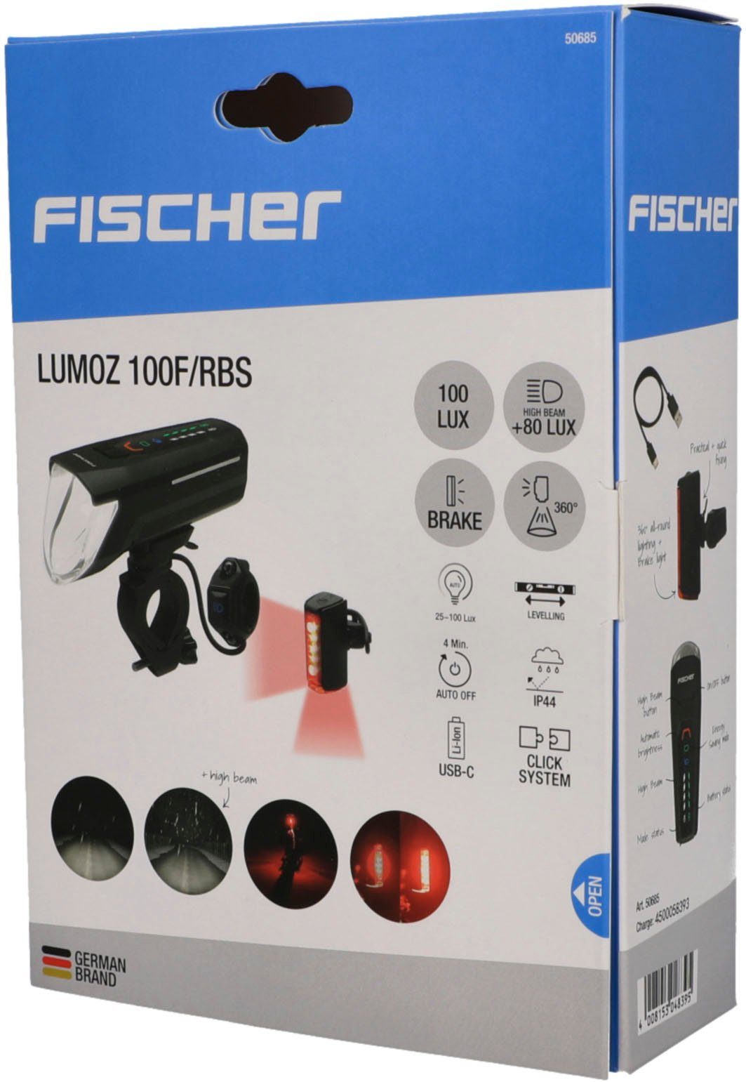 Fischer Fietsverlichting Led-accu-Bel. Set plus 100x130 groot licht + twin stop (set, 2-delig)