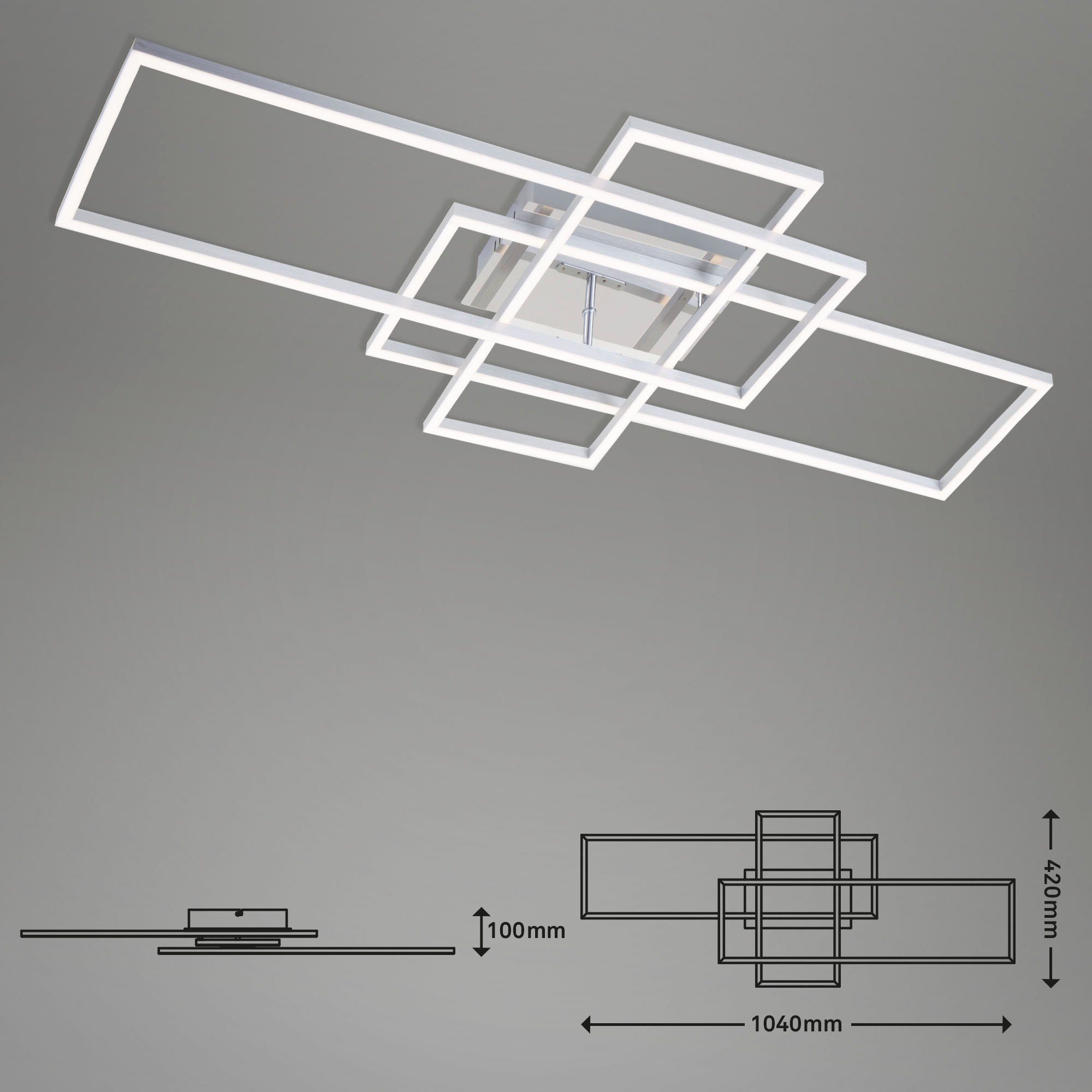 Briloner Leuchten Led-plafondlamp 3156018 FRAME Plafondlamp, 104x42x10 cm, chroom, 55W, woonkamer, slaapkamer, keuken