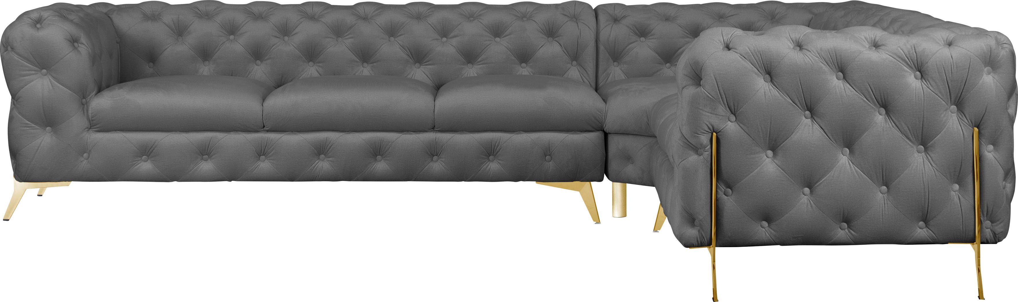 Leonique Chesterfield-bank Amaury L-vorm grote hoekbank, chesterfield-look, breedte 323 cm, kleur van de poten ter keuze