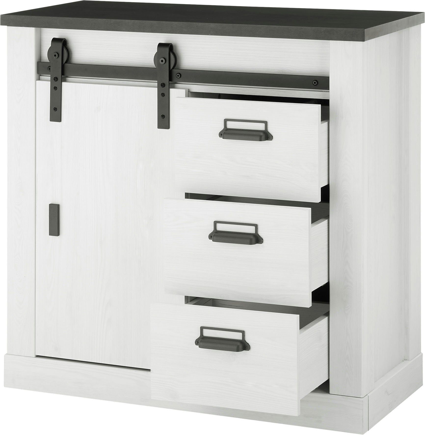 Home affaire Halmeubelset Sherwood met schuurdeurbeslag, apothekersgrepen van metaal (4-delig)