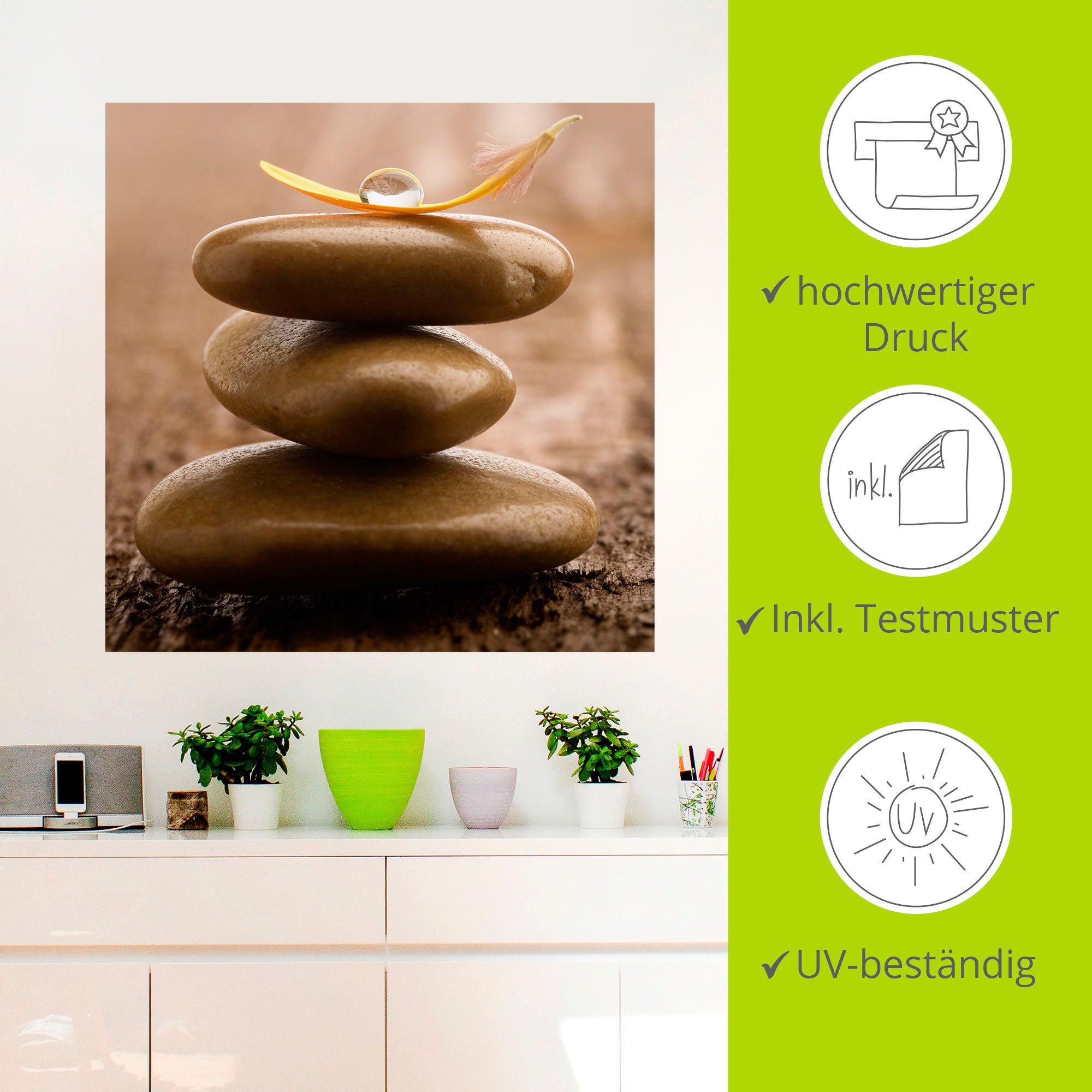Artland Artprint Massagestenen op houten ondergrond als artprint op linnen, muursticker in verschillende maten
