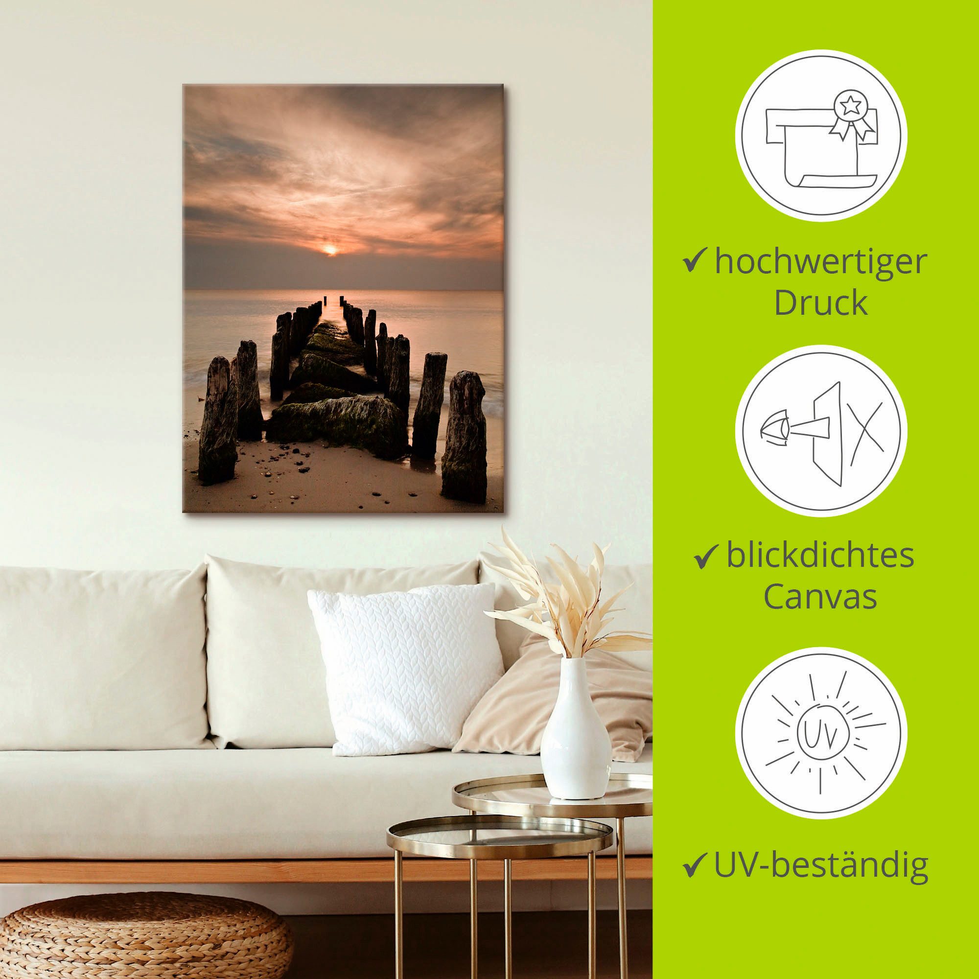 Artland Artprint op linnen Zonsondergang aan de Oostzee