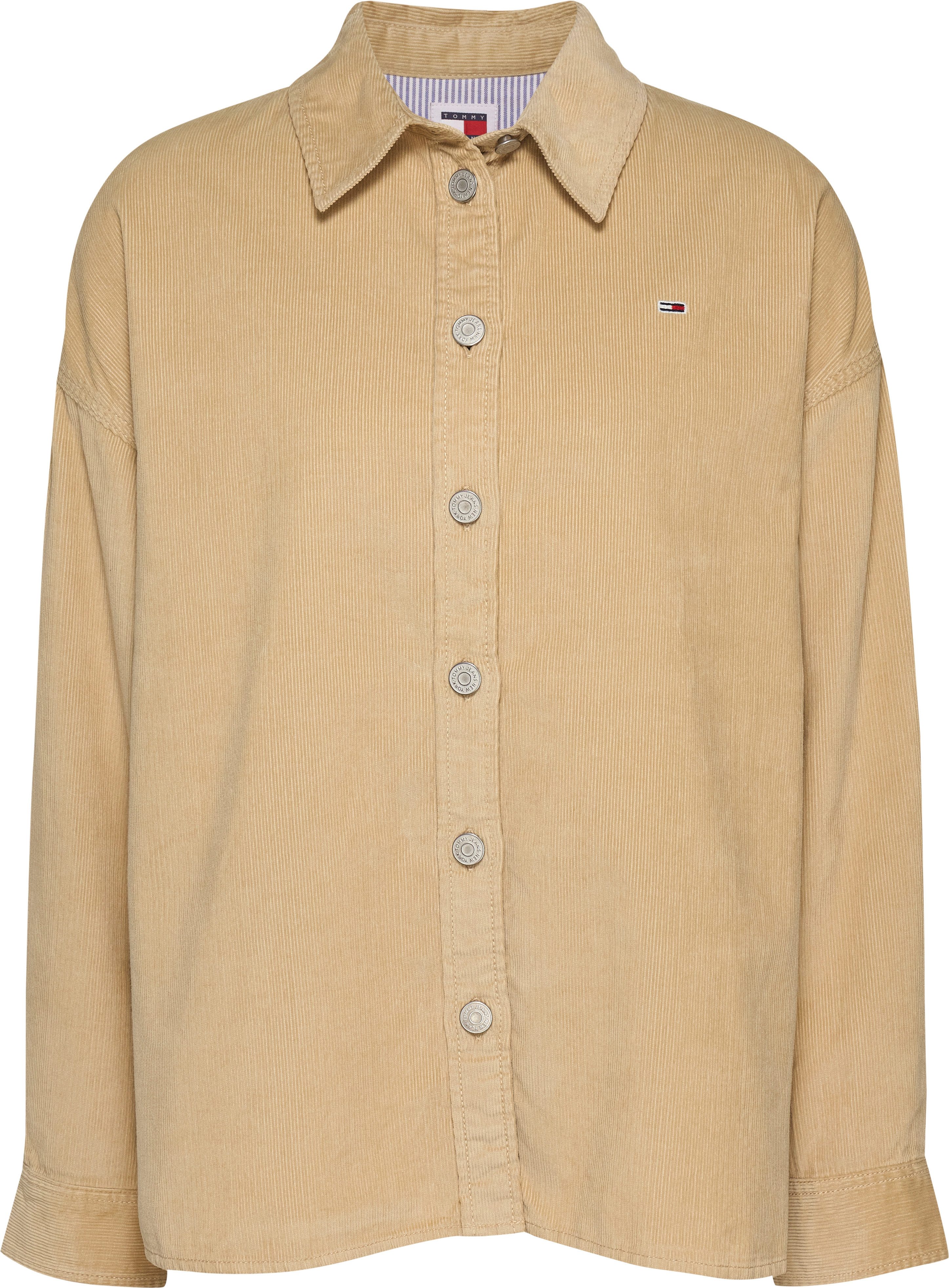 TOMMY JEANS Outdoorblouse TJW FINE CORD OVERSHIRT van fijn corduroy, logo-vlag
