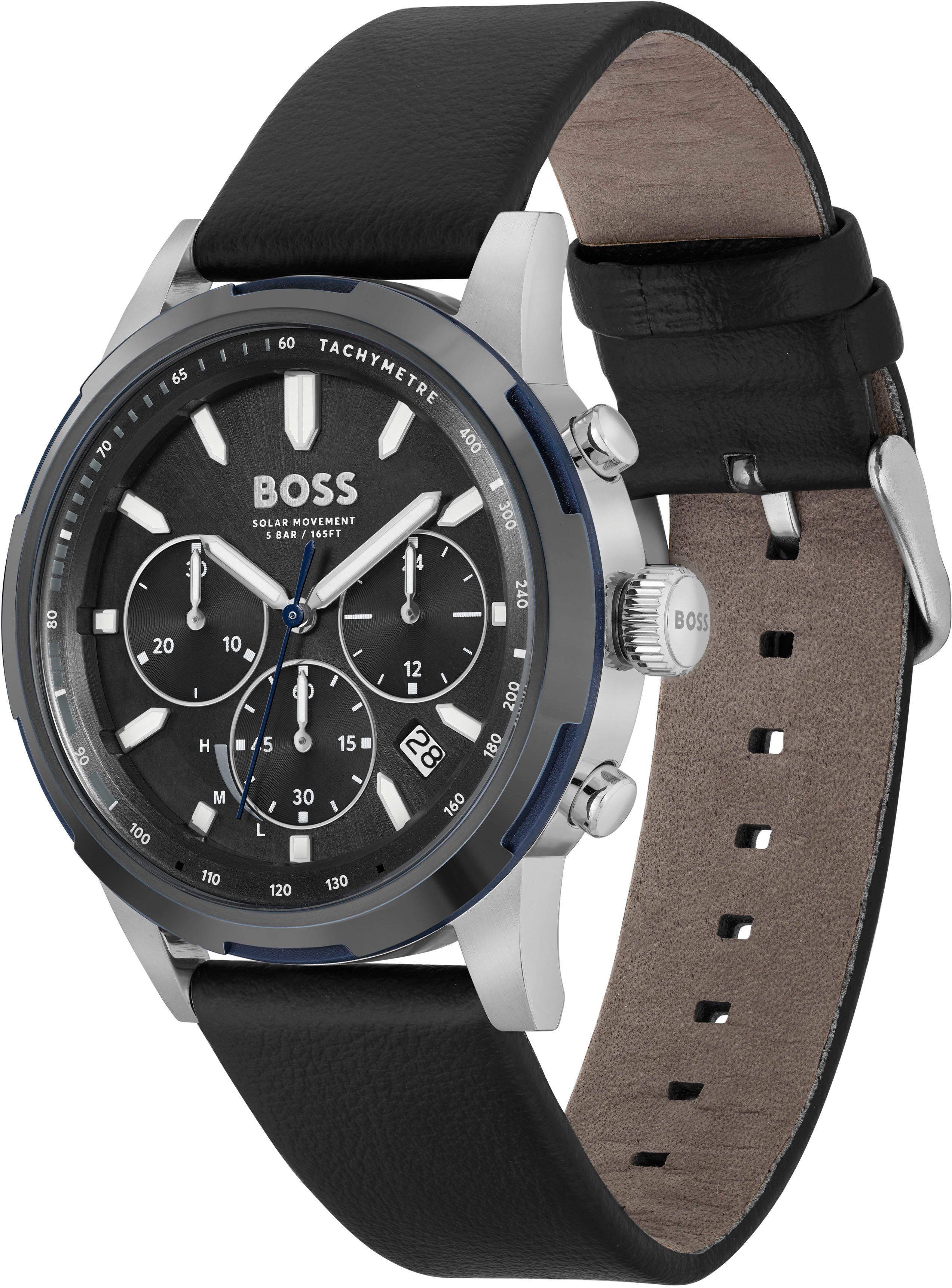Boss Chronograaf SOLGRADE Zonnehorloge, herenhorloge, armbanduhr, stopfunctie, leren band
