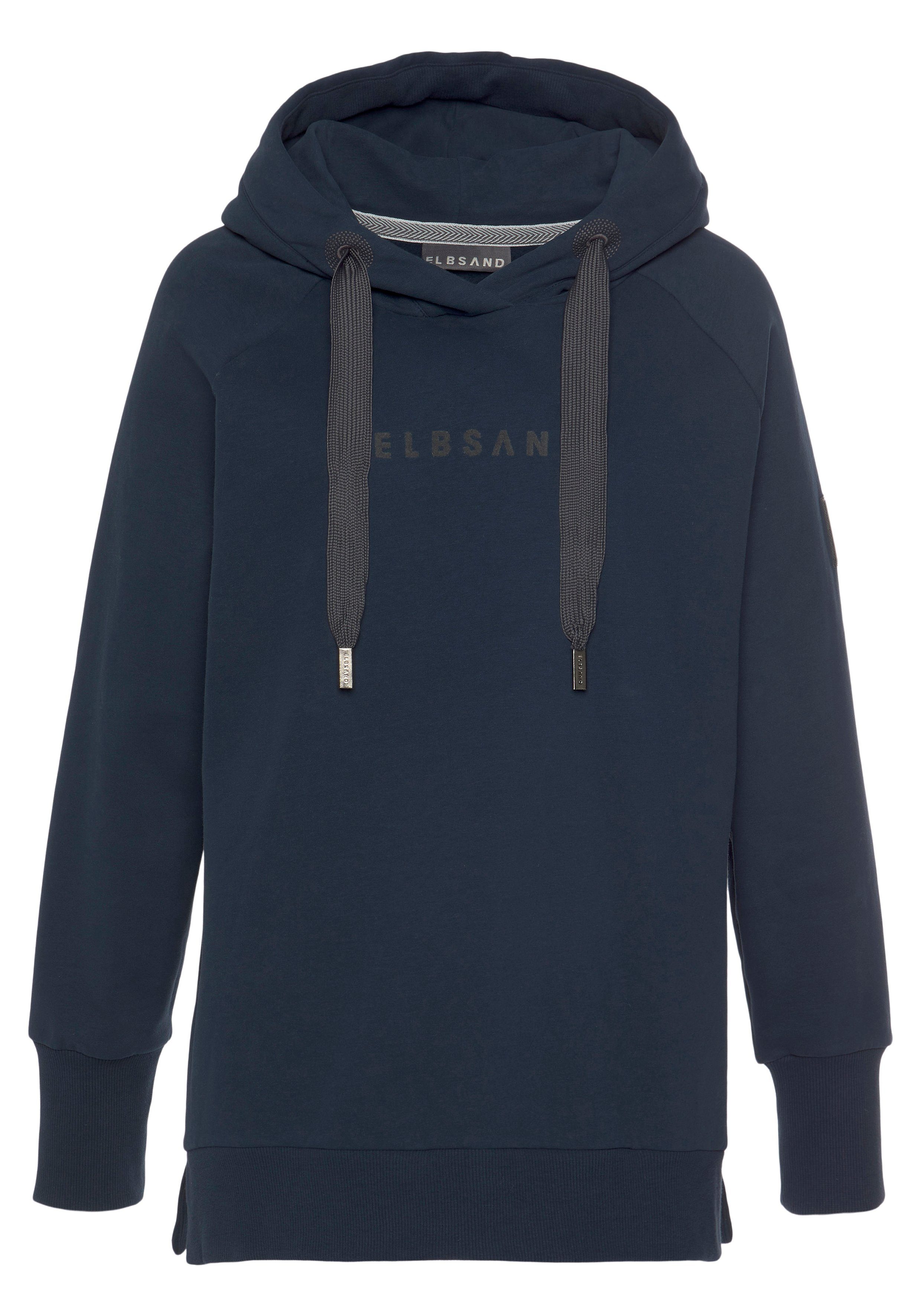 Elbsand Hoodie Svana met logoprint, comfortabele hoodie, zijslitsen
