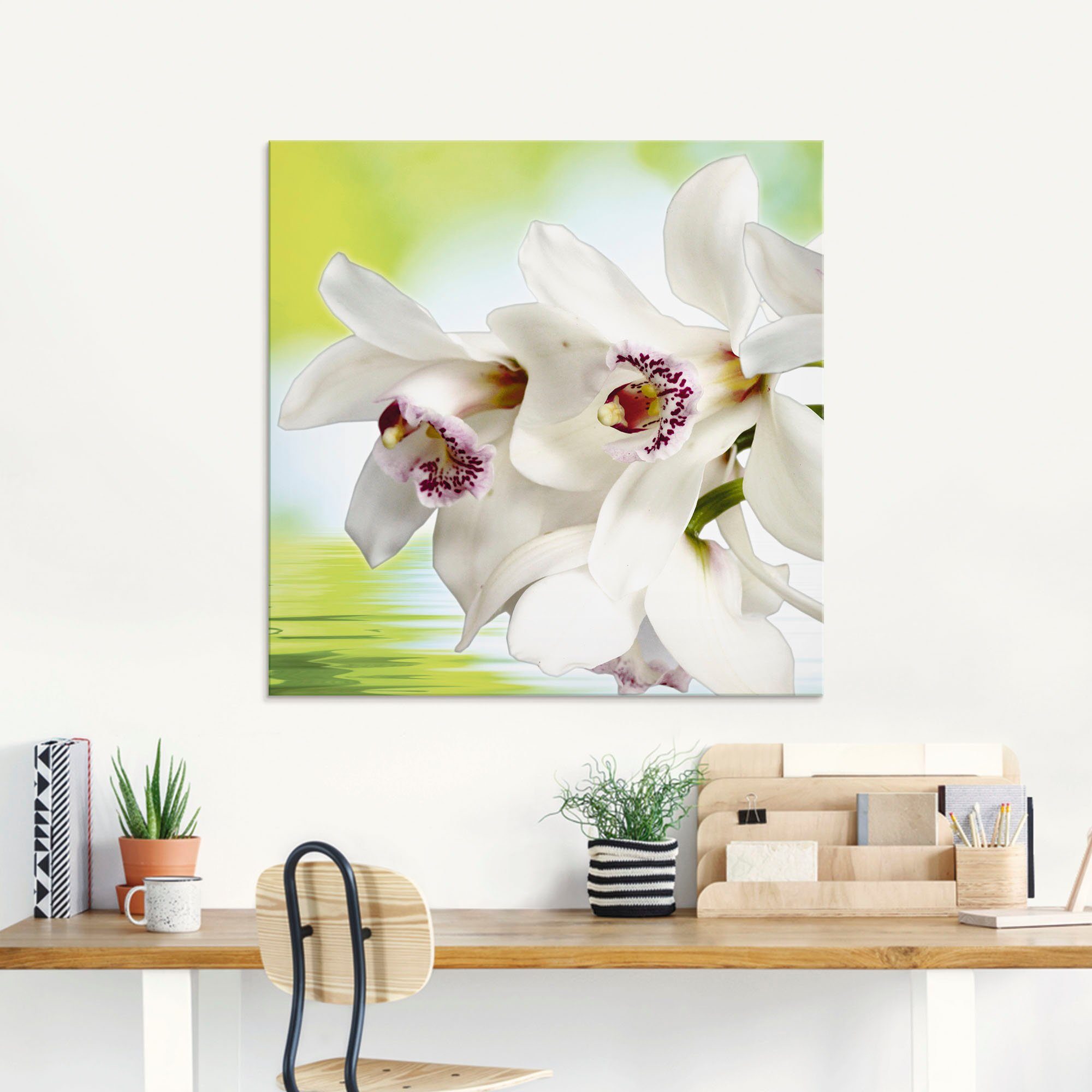 Artland Print op glas Witte orchidee in verschillende maten