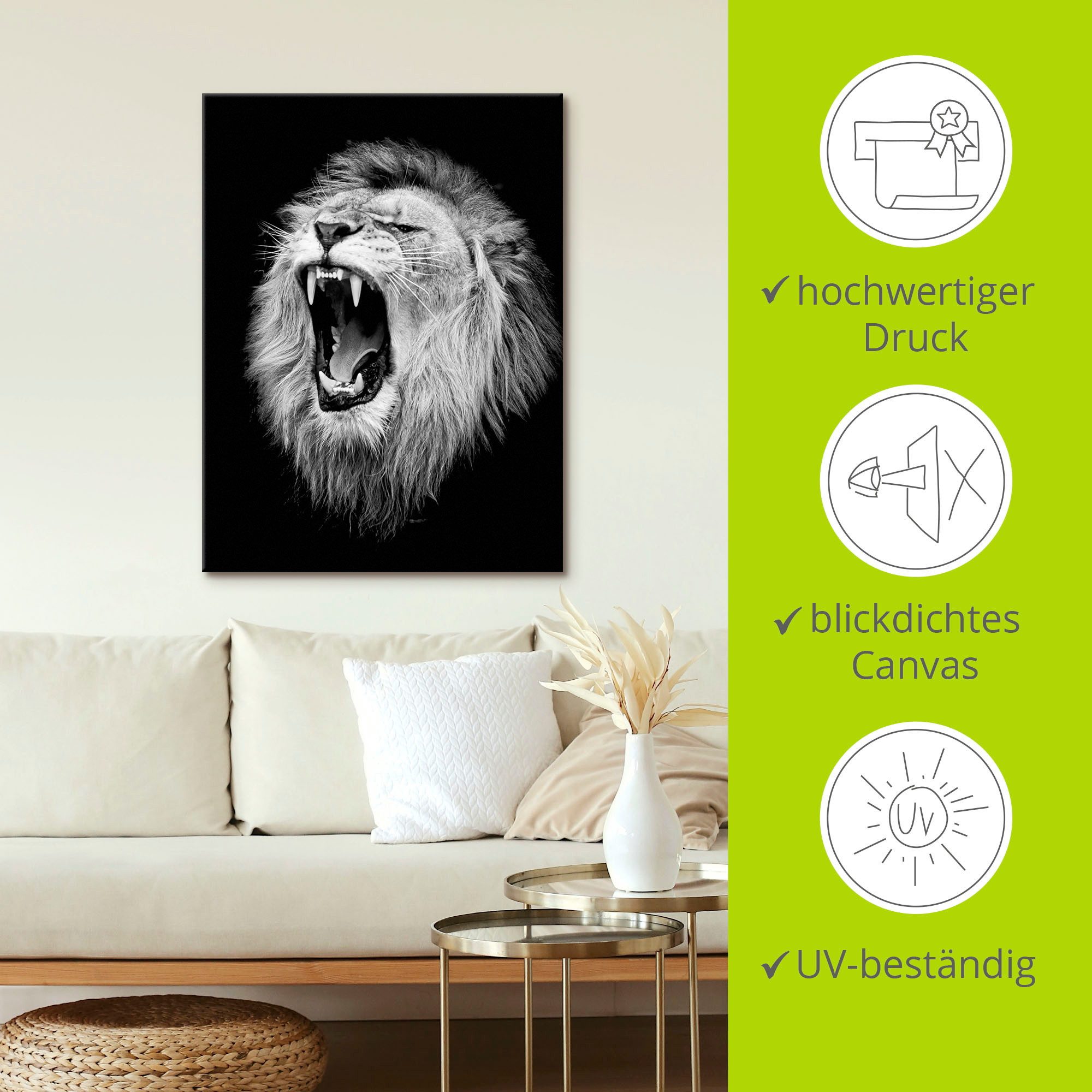 Artland Artprint De leeuw als artprint van aluminium, artprint voor buiten, artprint op linnen, poster, muursticker