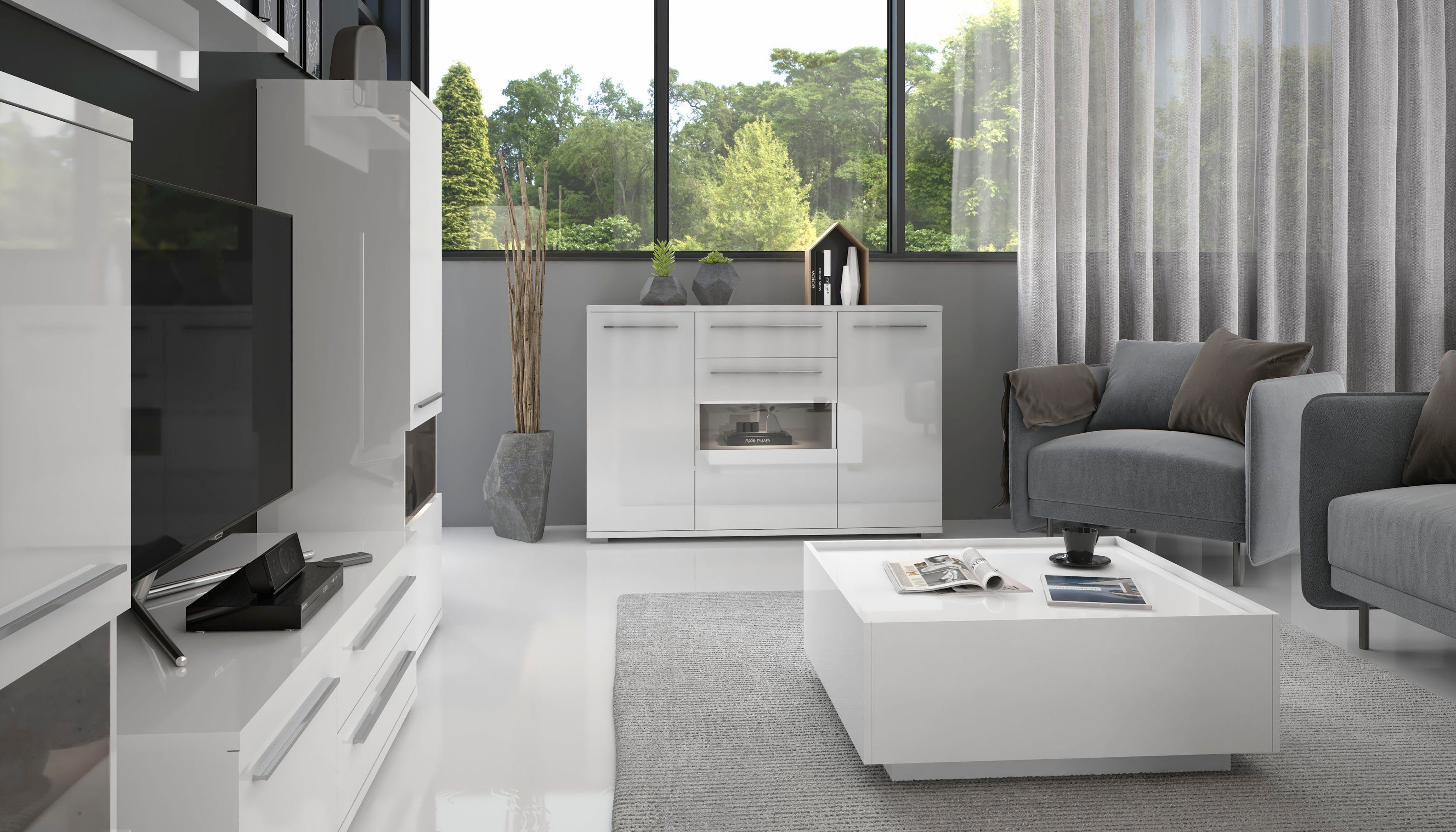 Places of Style Kast Piano UV-gecoat, soft close-functie dressoirs maat 150x45,2x97,4 cm wit