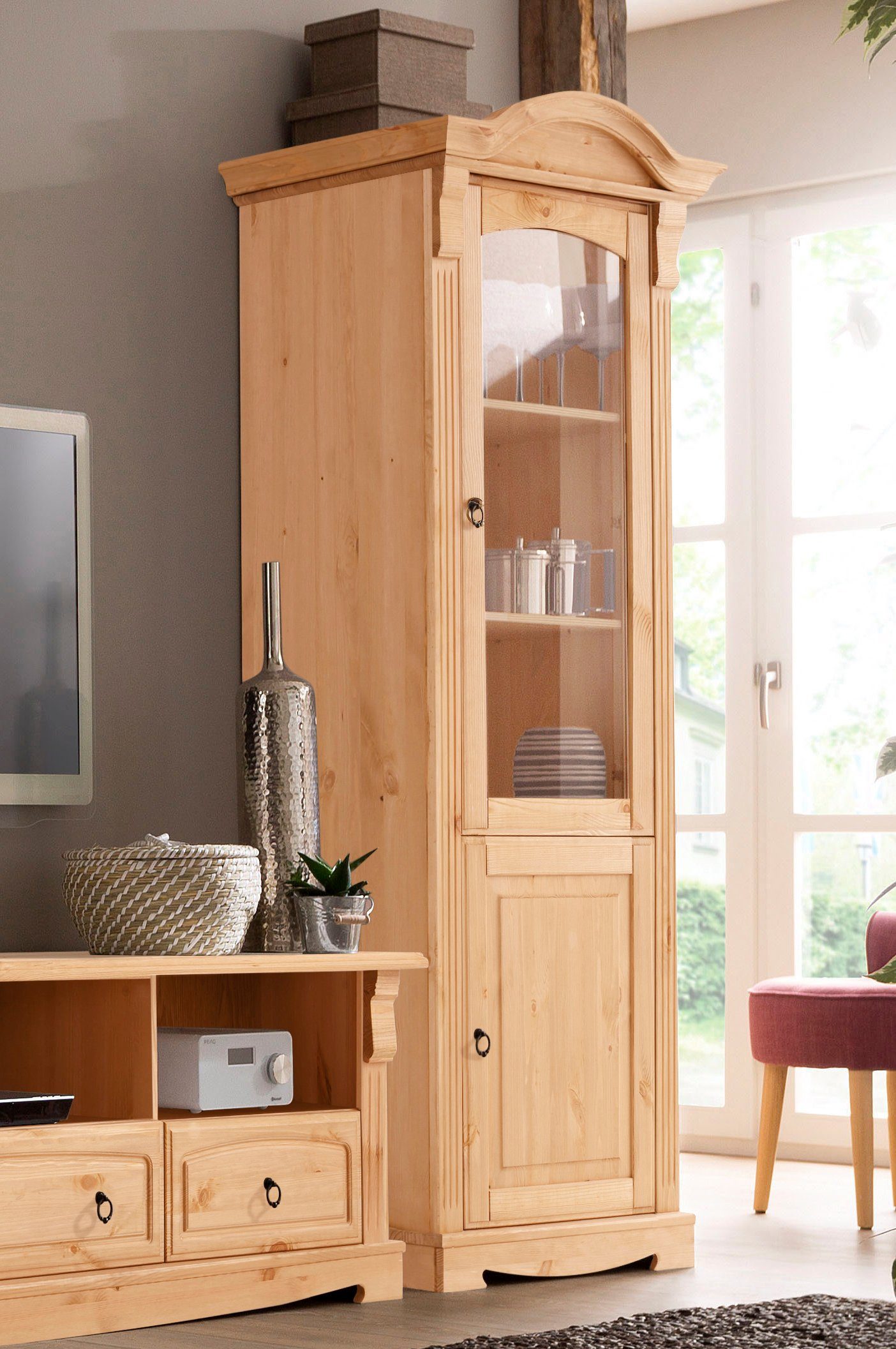 Home affaire Vitrinekast ANNA Breedte 69 cm, hoogte 187 cm, metalen grepen, van massief grenen, FSC vitrinekasten