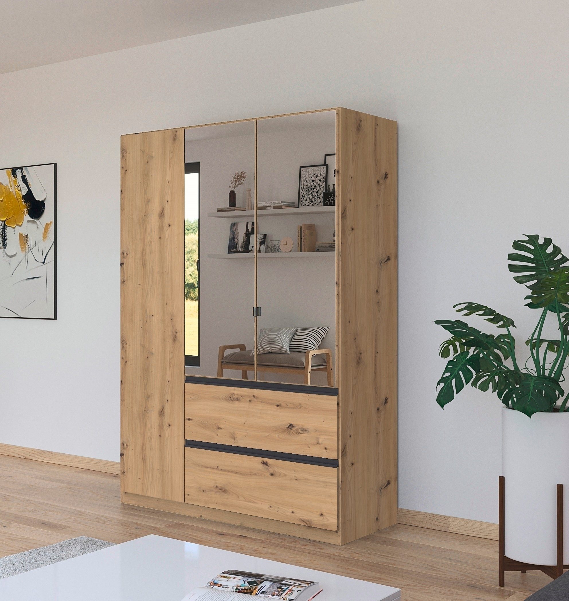 rauch Draaideurkast Kledingkast Kast Garderobe Wasmand COSTA in 3 Breedtes met spiegel, greeploos front en push-to-open functie made in germany