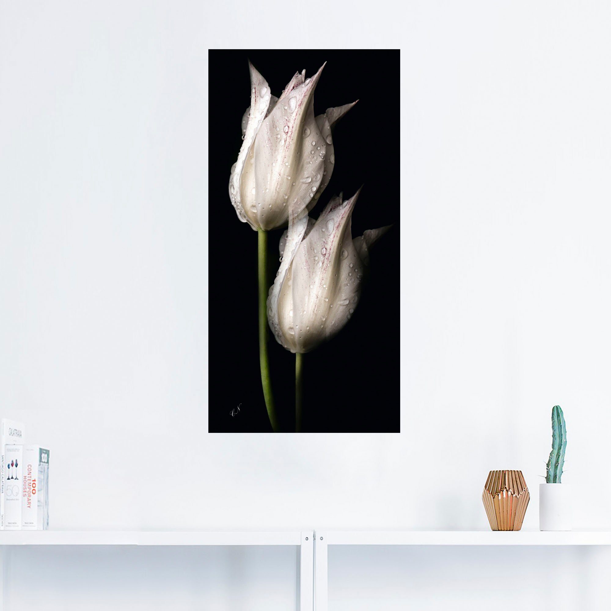 Artland Artprint Witte tulpen in de nacht als artprint van aluminium, artprint voor buiten, artprint op linnen, poster, muursticker