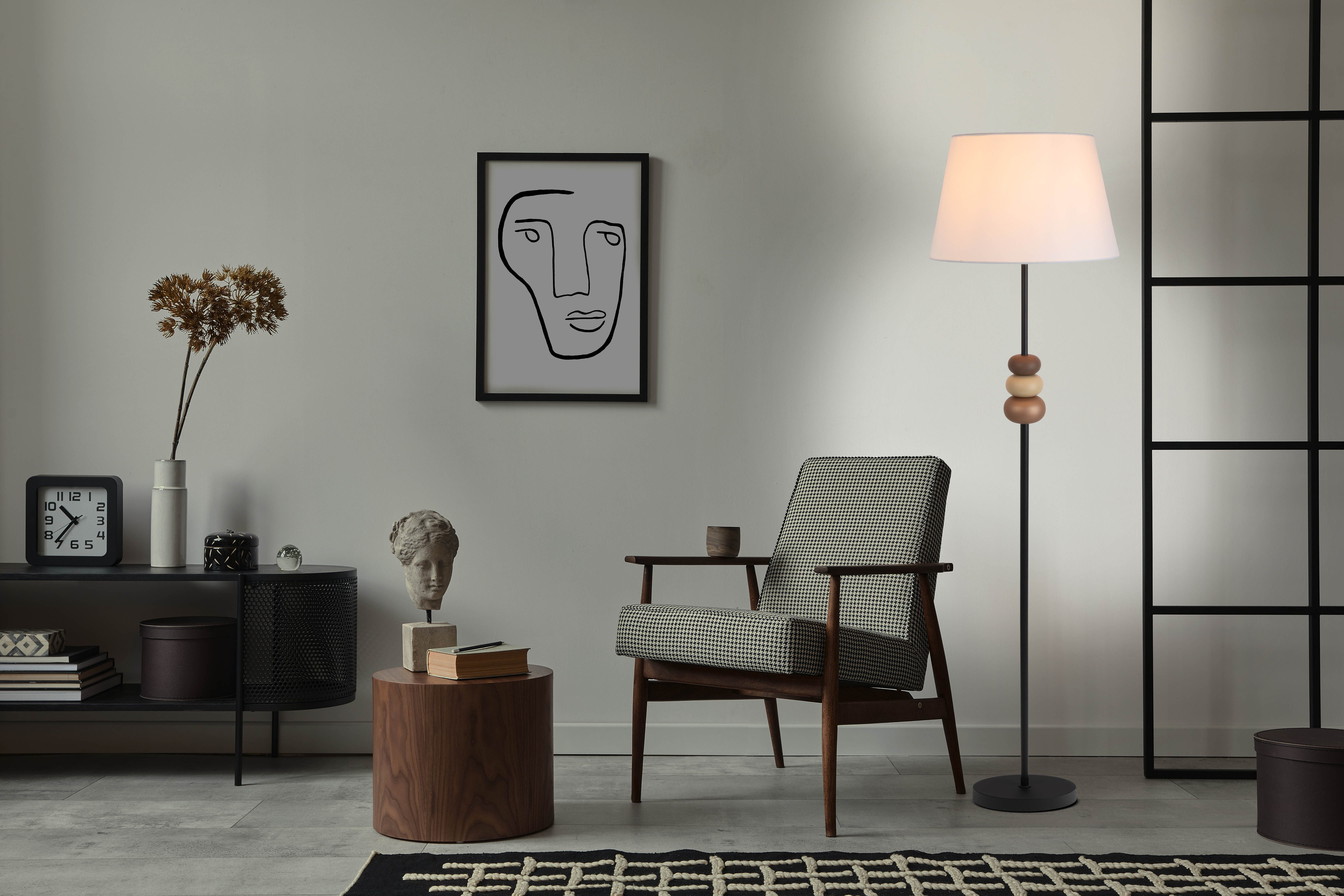 näve Staande lamp Elina H: 155cm, stoffen kap wit, E27 max. 40W, snoer 180cm zwart (1 stuk)