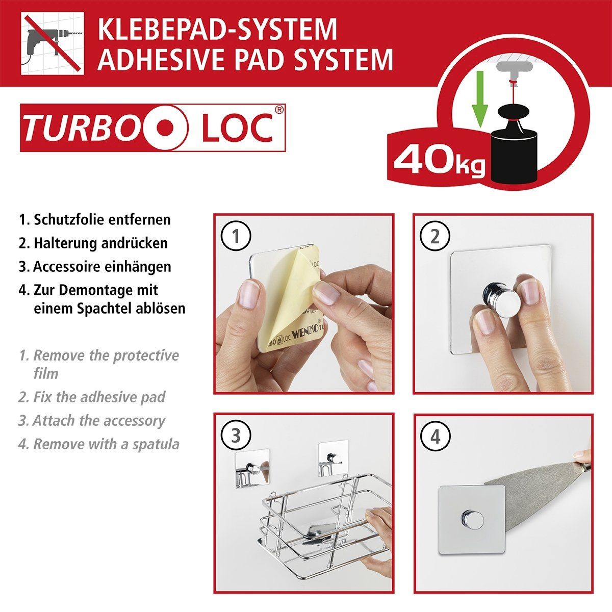 WENKO Toiletrolhouder Turbo-Loc Quadro (1 stuk)